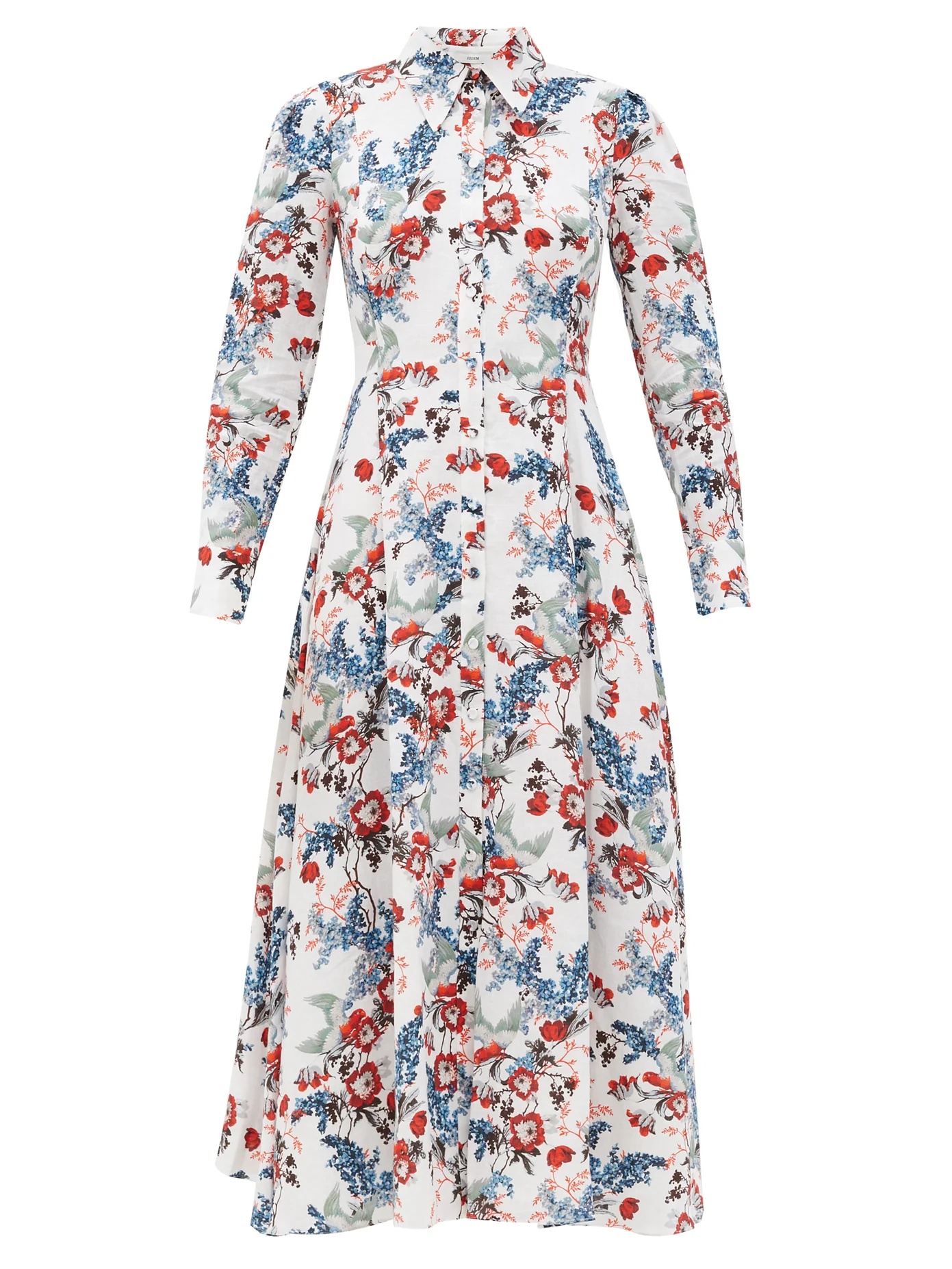 Josianne Bird Blossom-print linen midi shirt dress - 1