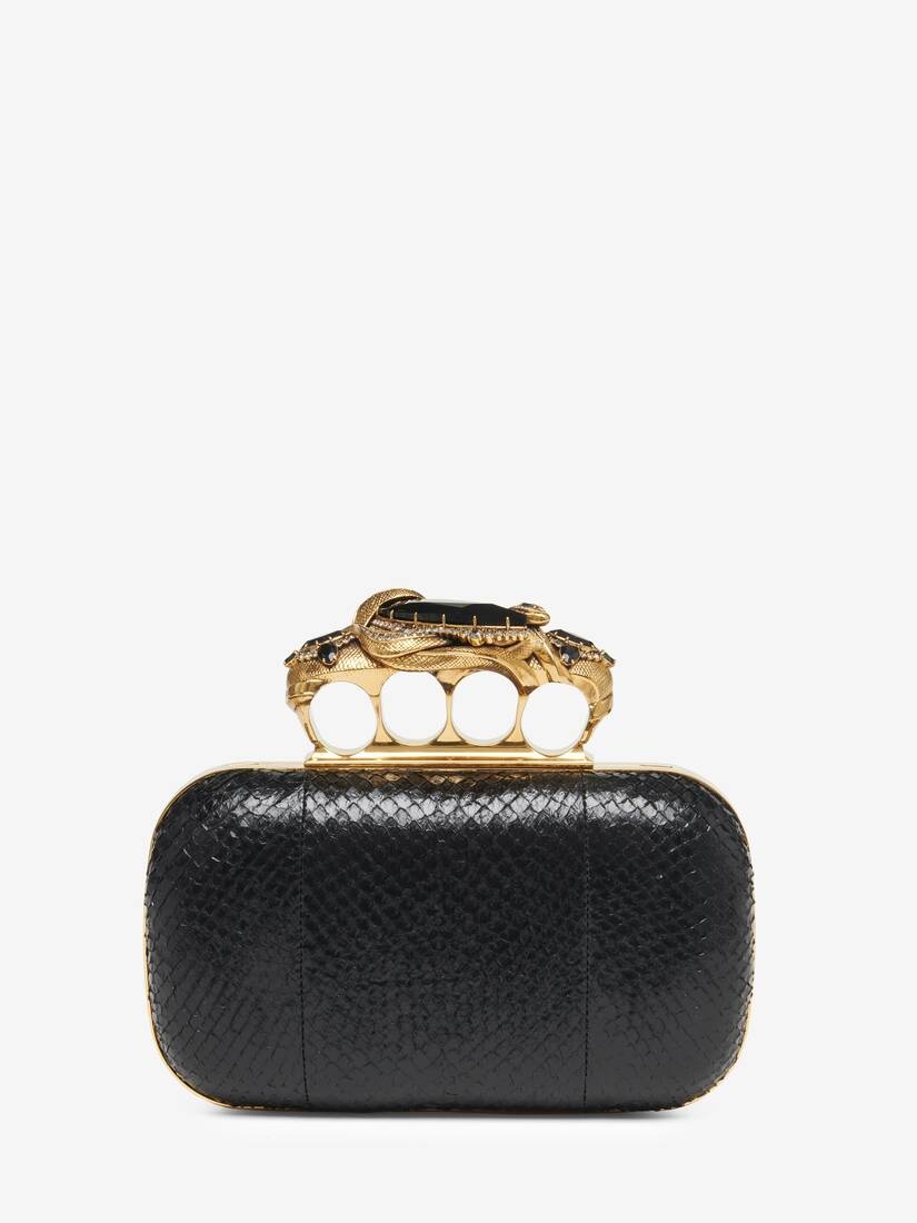Women's Snake Knuckle Clutch in Black - 4