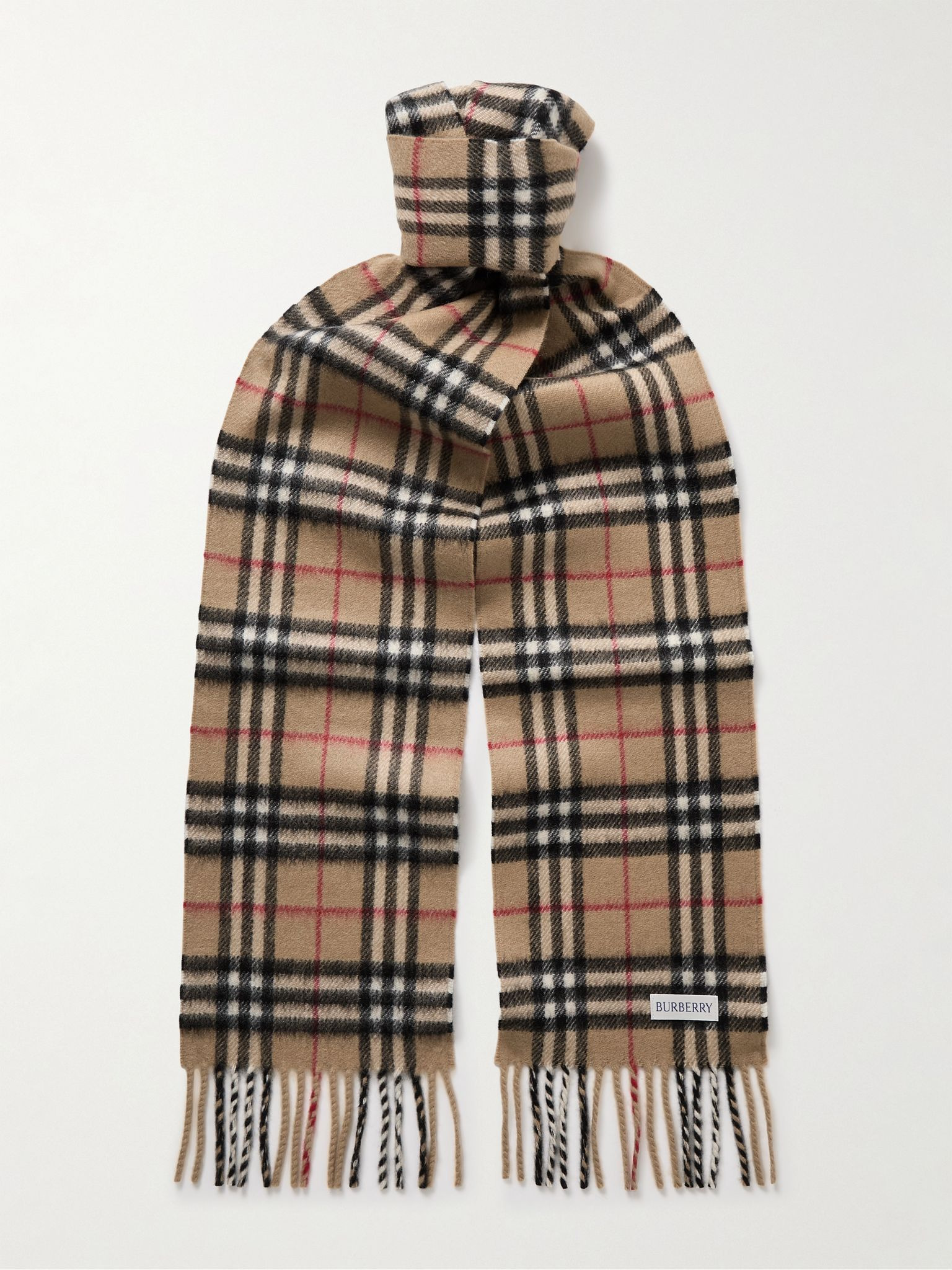 Fringed Checked Cashmere Scarf Tan - 1