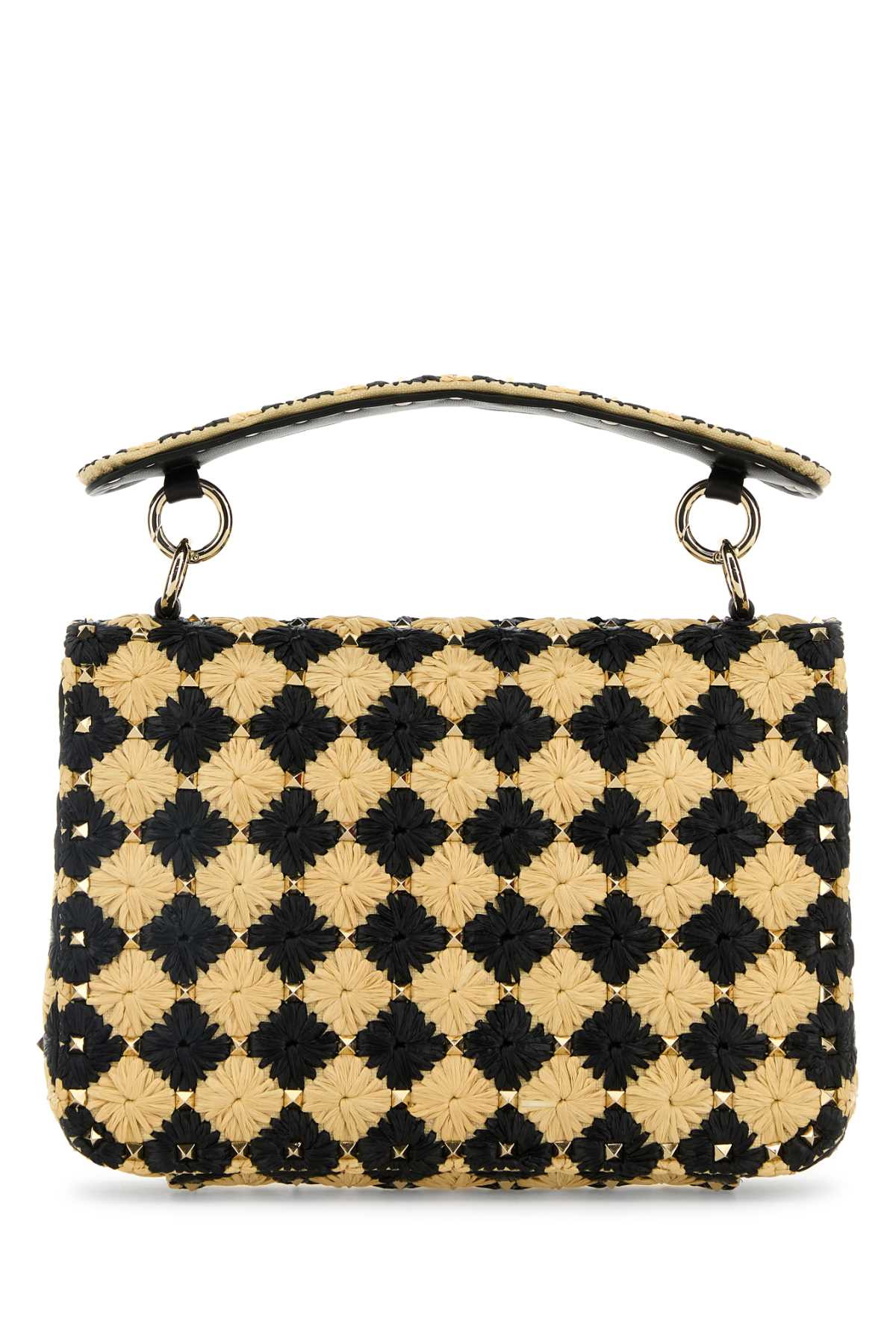 Valentino Garavani Women Two-Tone Raffia Medium Rockstud Spike Handbag - 3