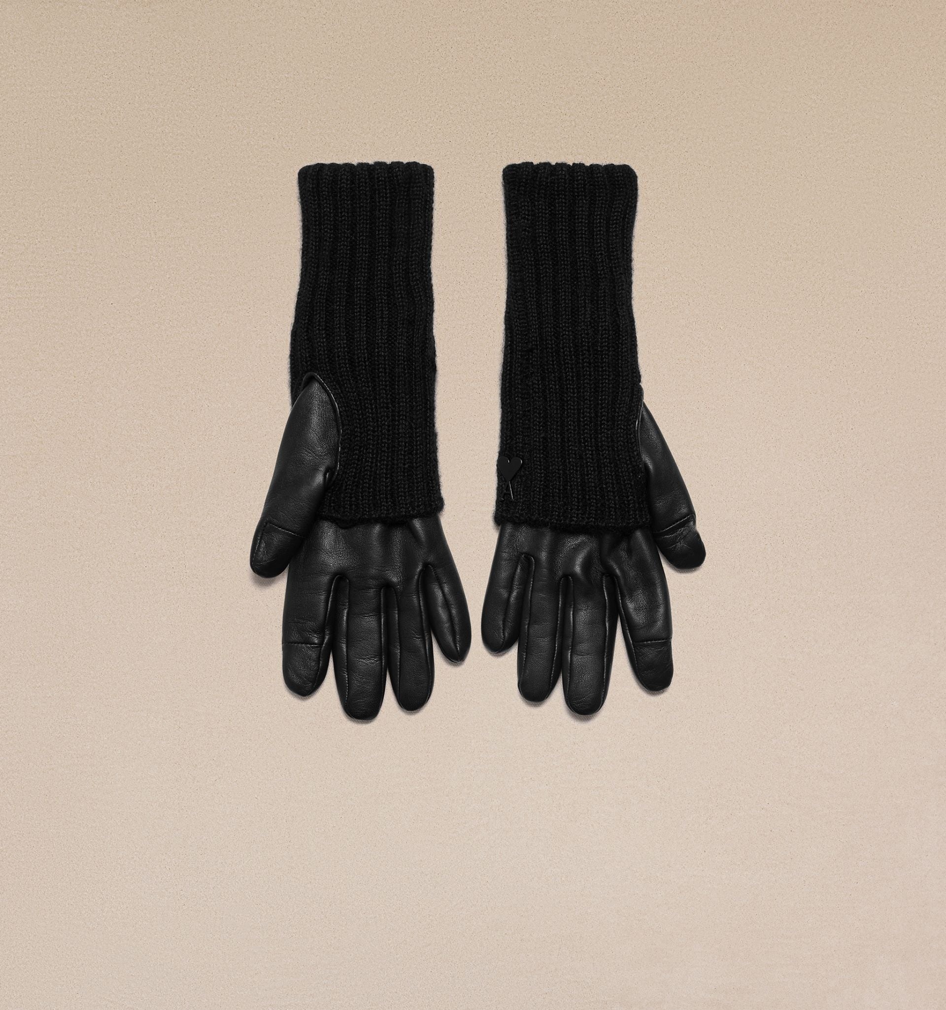 Long Knit And Leather Gloves - 3