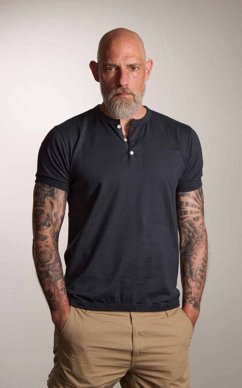FULLCOUNT 5222H-21 FLAT SEAM HEAVYWEIGHT HENLEY T-SHIRT INK BLACK outlook