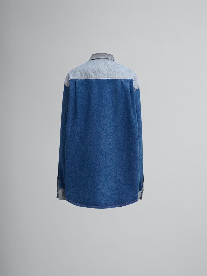 BLUE TWO-TONE DENIM SHIRT WITH RAW-CUT EDGES - 2