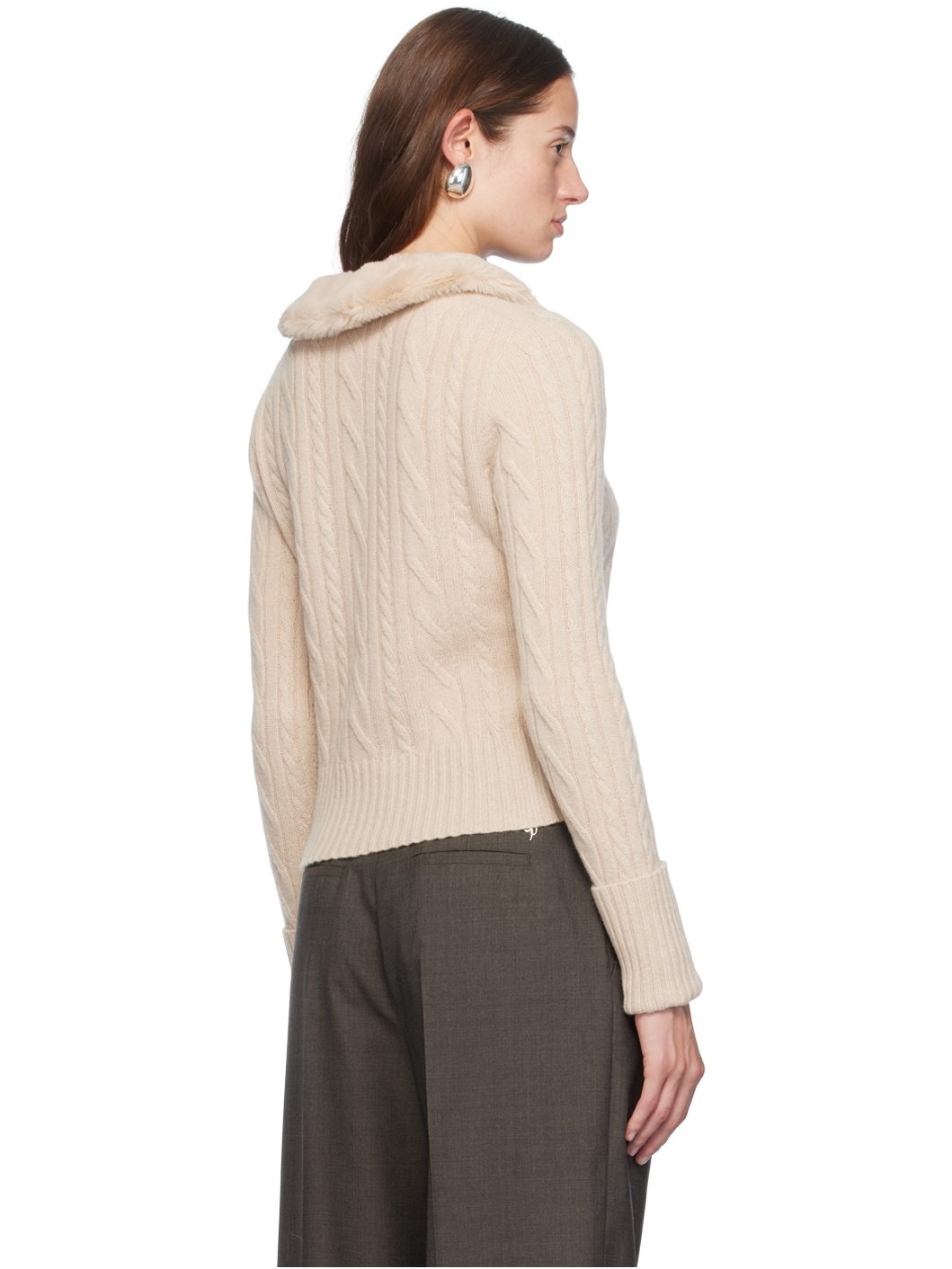 Off-White Faux-Fur Collar Cardigan - 3