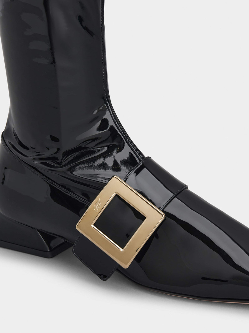 Très Vivier Babies Metal Buckle Strech Boots in Patent Leather 7