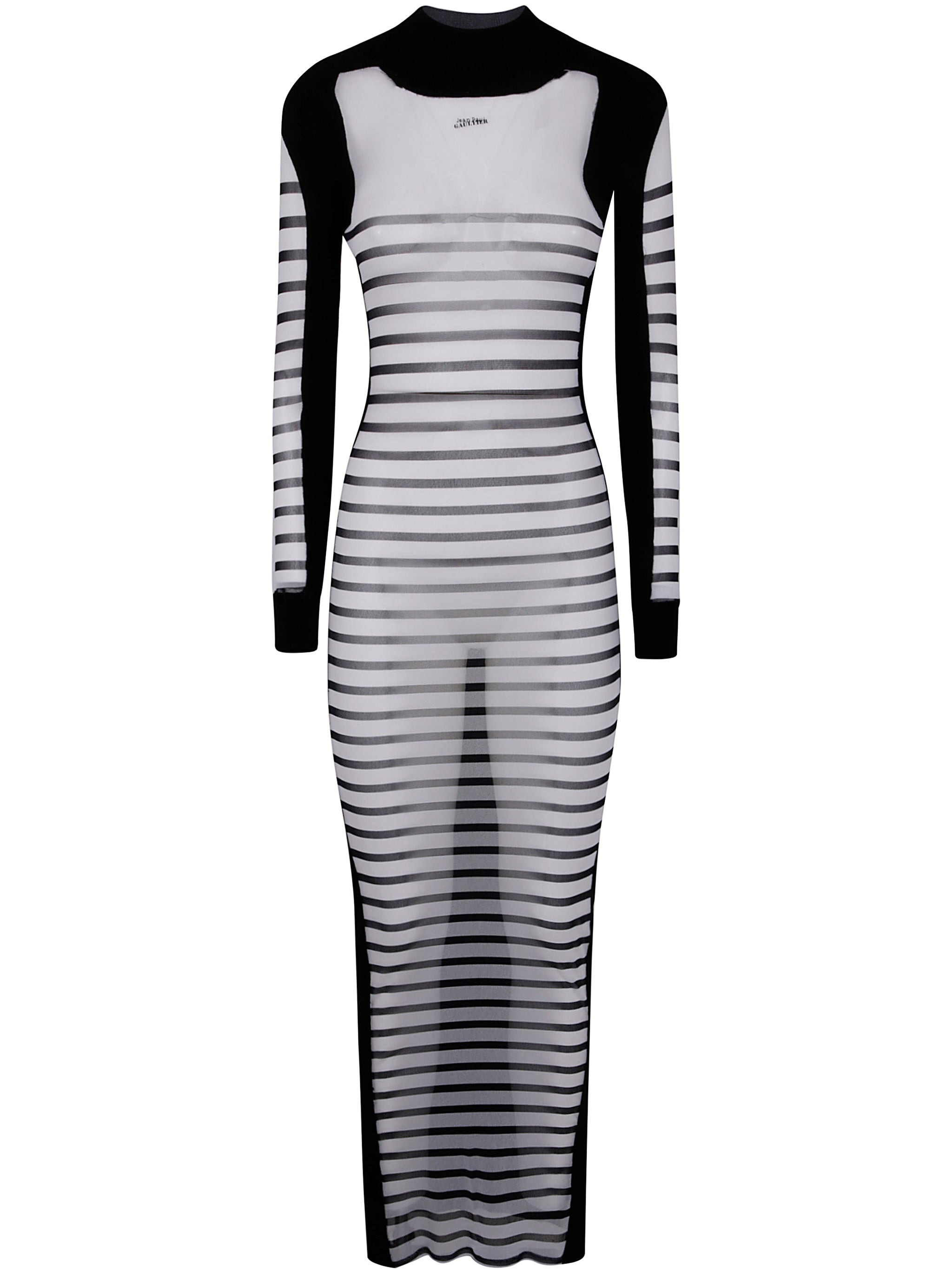Jean Paul Gaultier Women Mix Mesh And Knit Long Sleeves Dress Printed "Mariniere" - 5