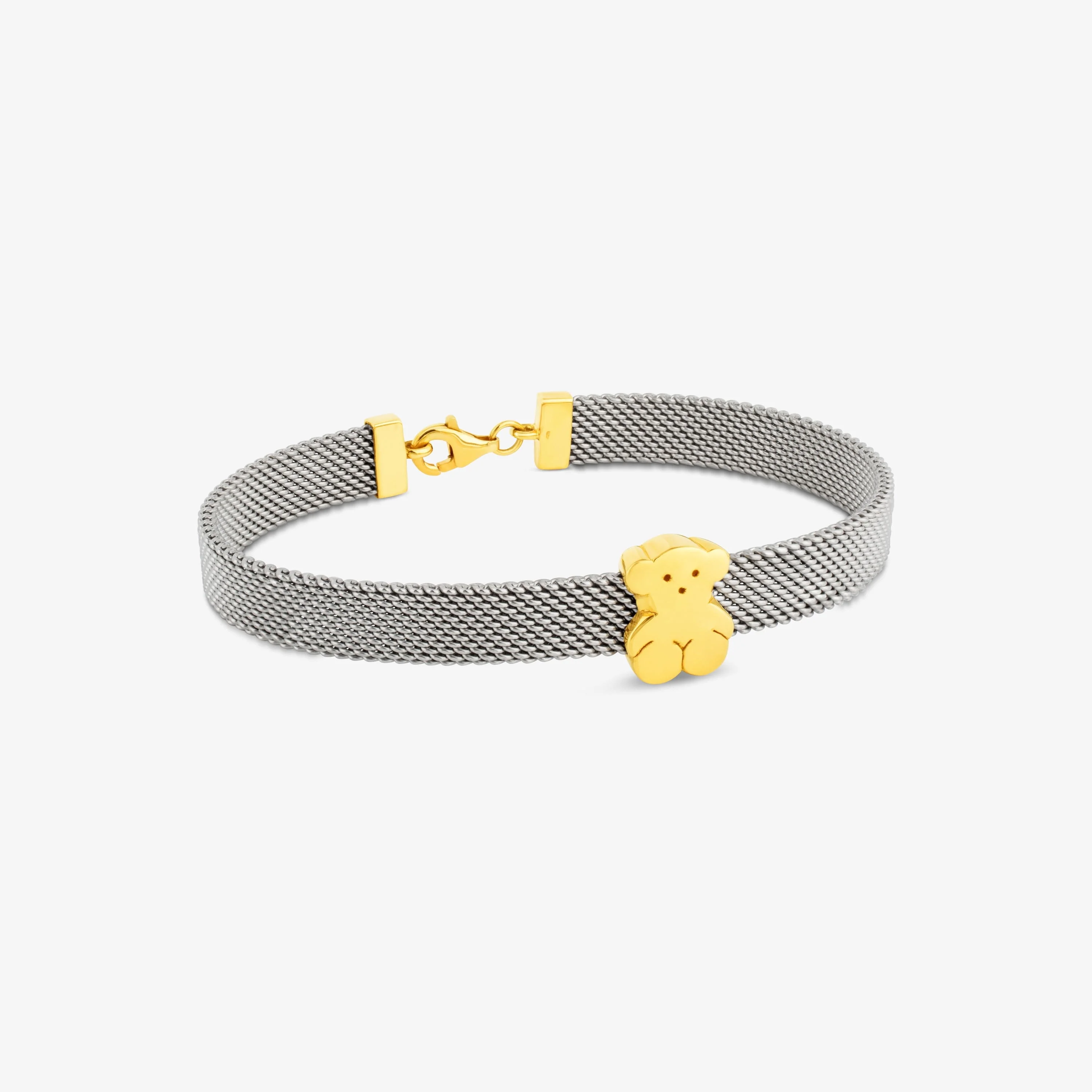 18K solid gold and Steel Mesh Bracelet Bear motif - 1