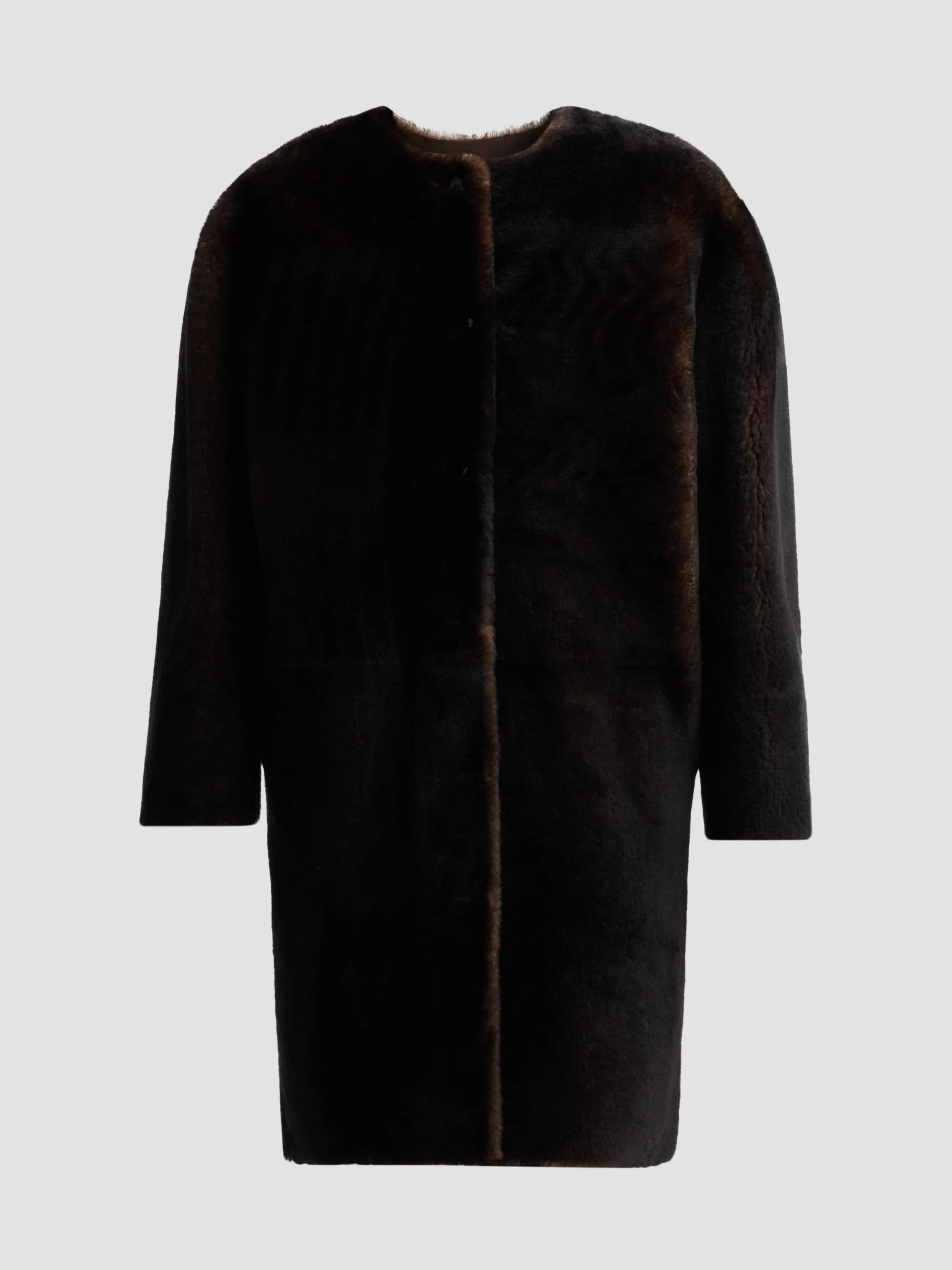 Women's Elba Oval-Shaped Shearling Coat - Dark Brown - 1