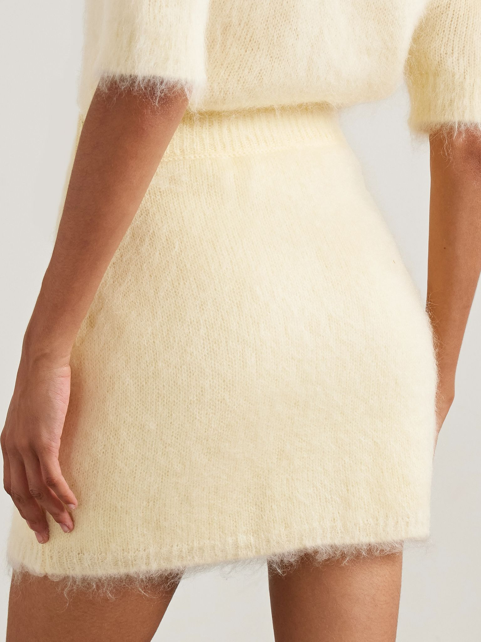 Wrap-effect embroidered mohair-blend mini skirt Yellow - 3
