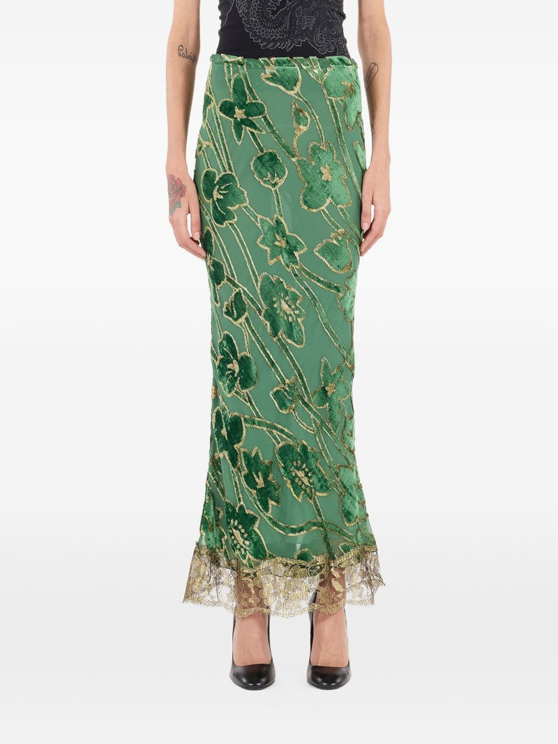 floral-velvet lace-trimmed long straight skirt 3