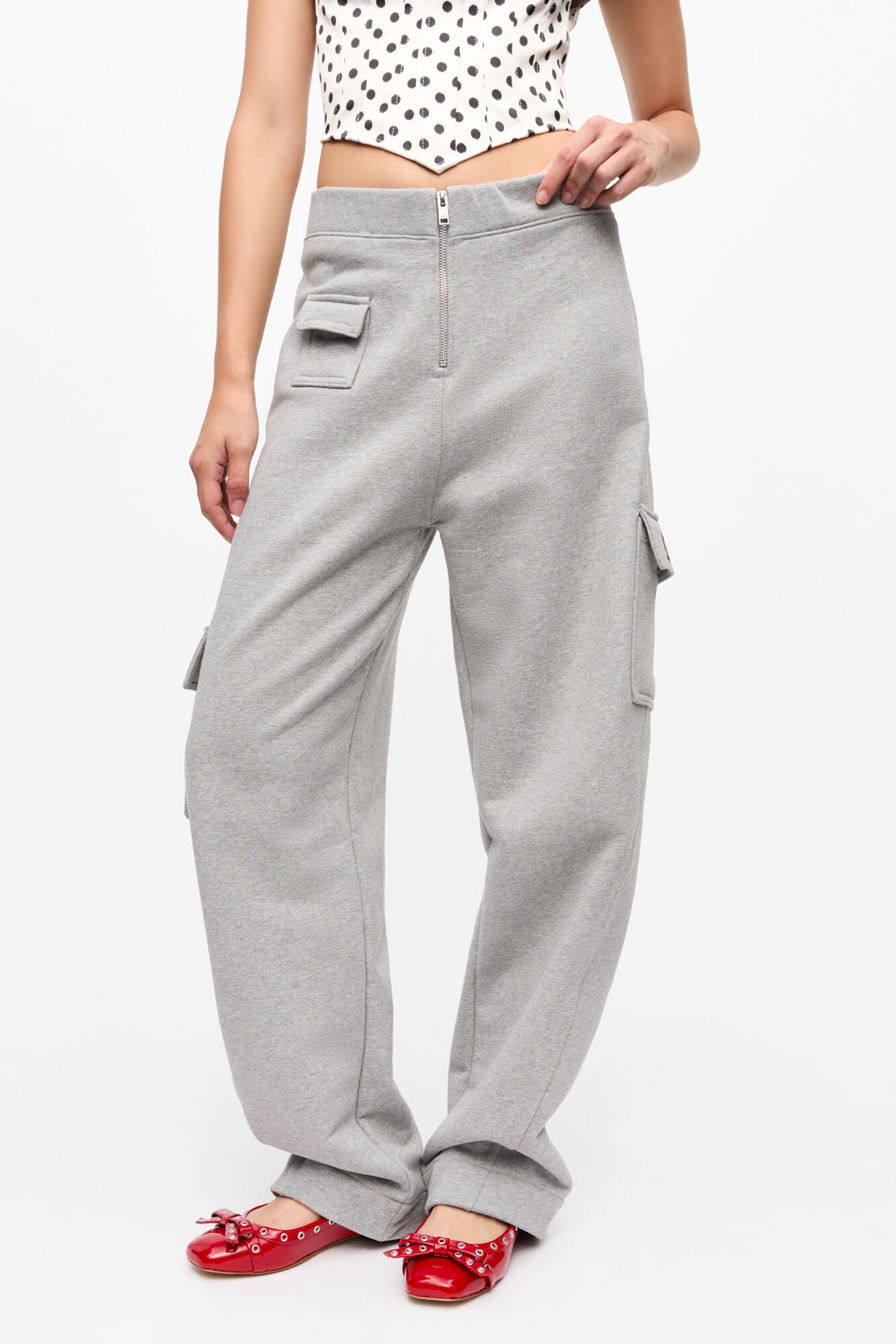 パンツ Ganni Curved Gray Heavy Terry Trousers GANNI GREY HEAVY TERRY CURVED PANTS | REVERSIBLE