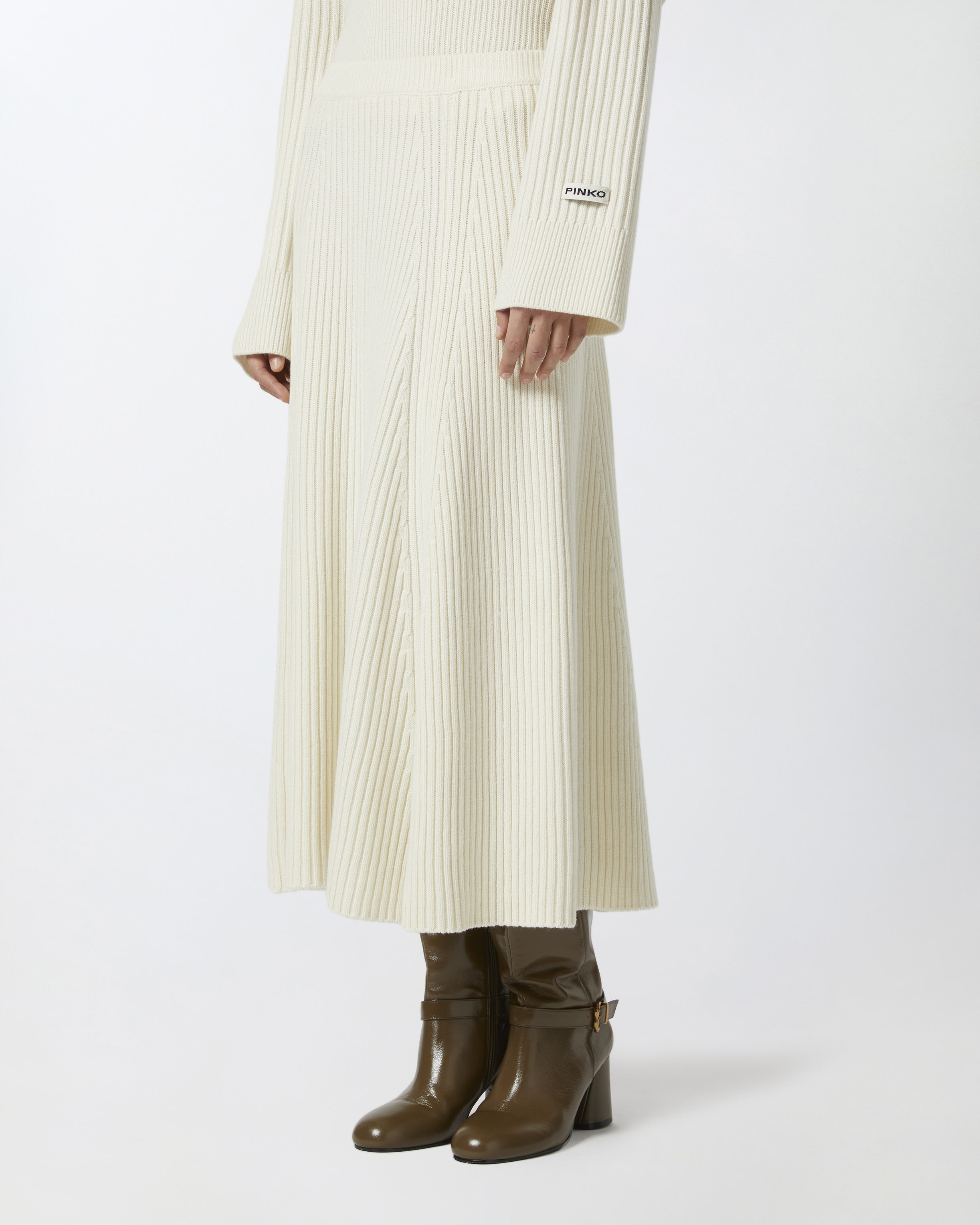 FLARED CASHMERE-BLEND RIBBED KNIT SKIRT - 3