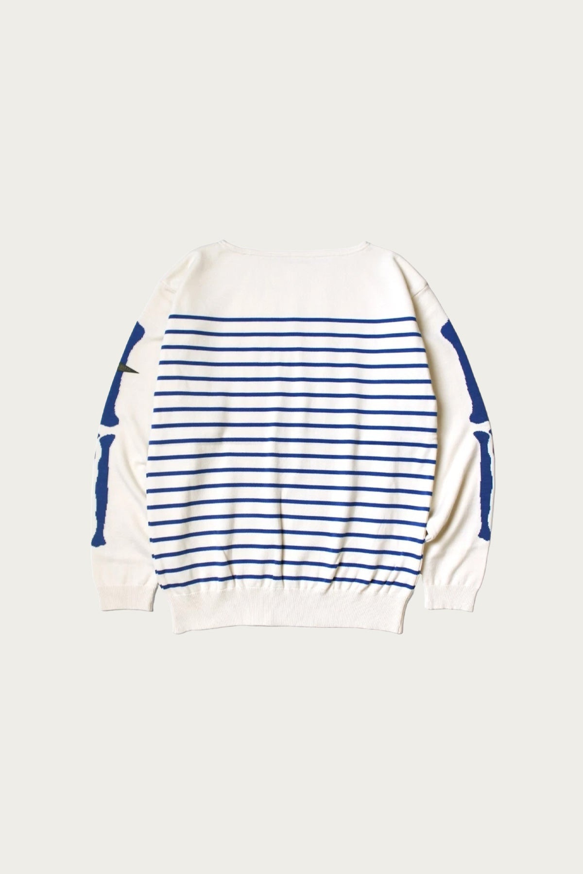 12G Panel Stripe Knit Boat-Neck Sweater (BONE Sleeve) - Navy Blue - 2