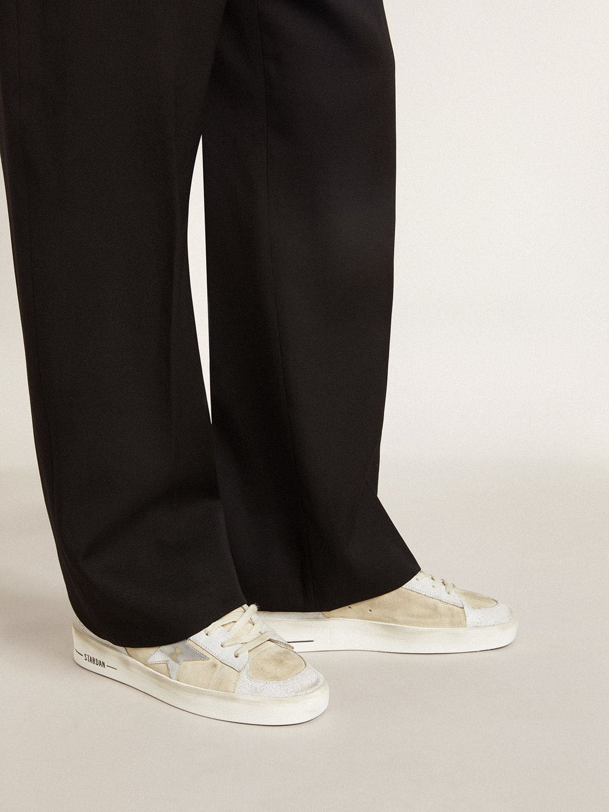 Stardan in nubuck and crackle leather with silver metallic leather star - 3