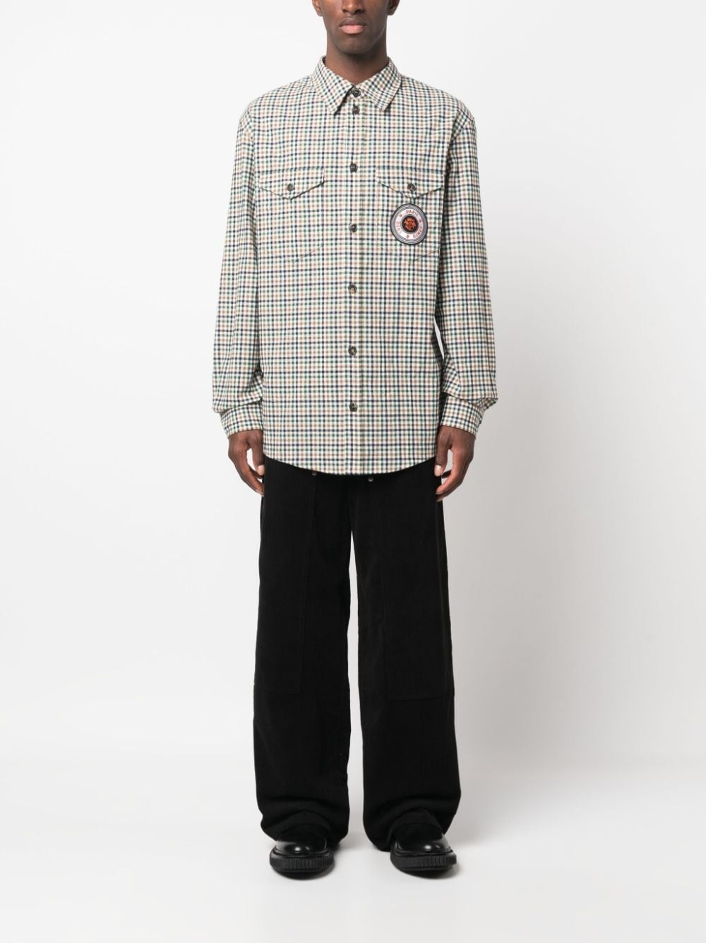 checked logo-patch shirt - 2
