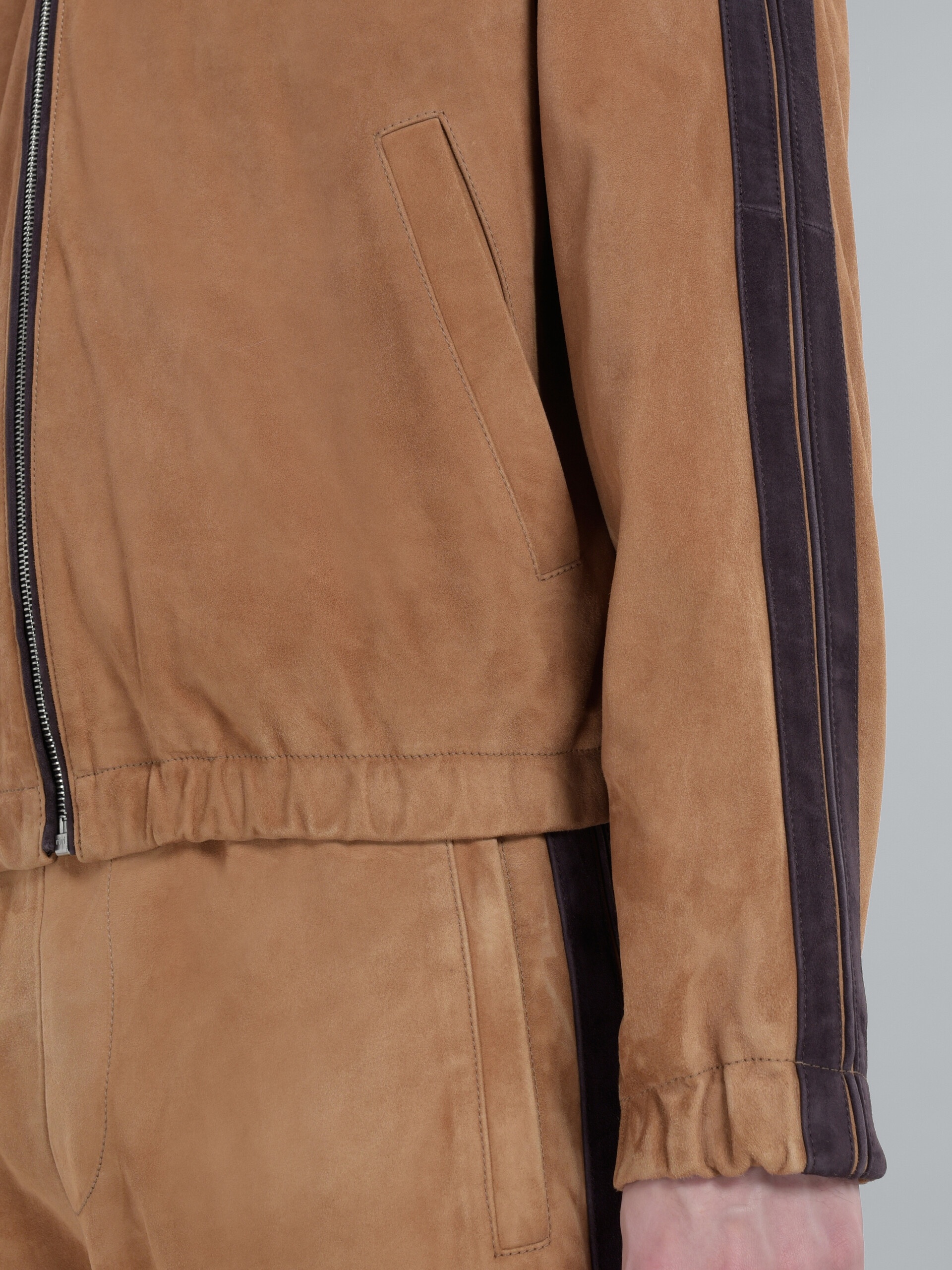 BROWN SUEDE BOMBER JACKET WITH NAPPA BANDS - 5