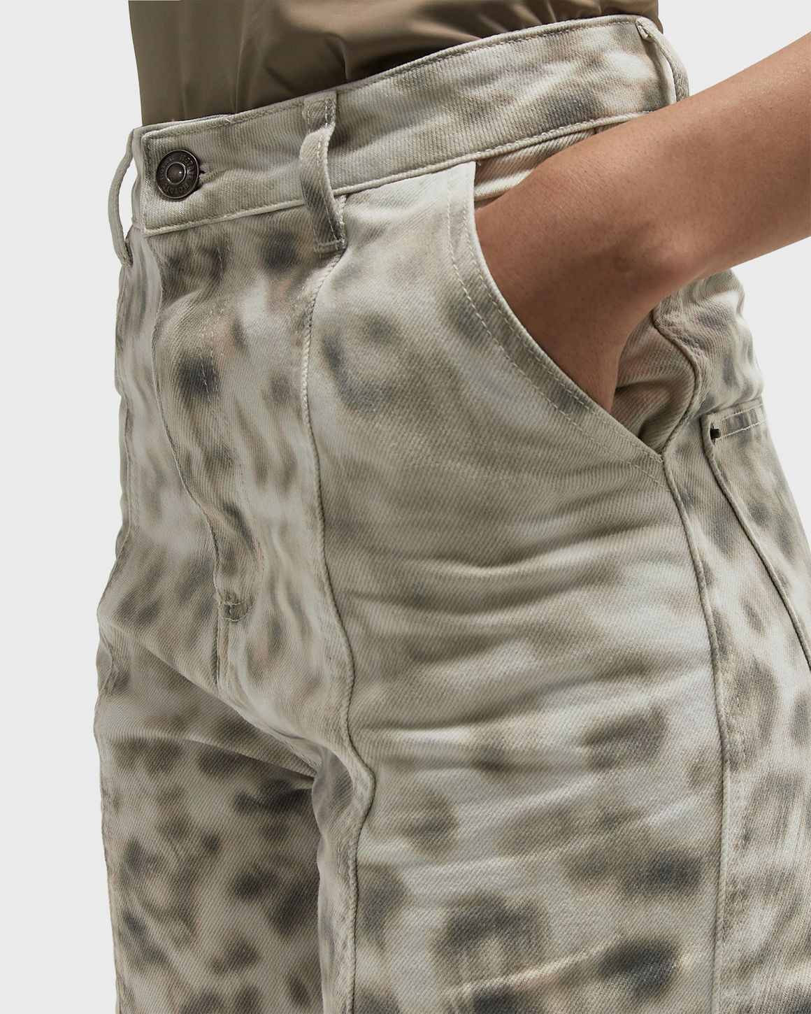 Printed Denim Cargo Pants - 4