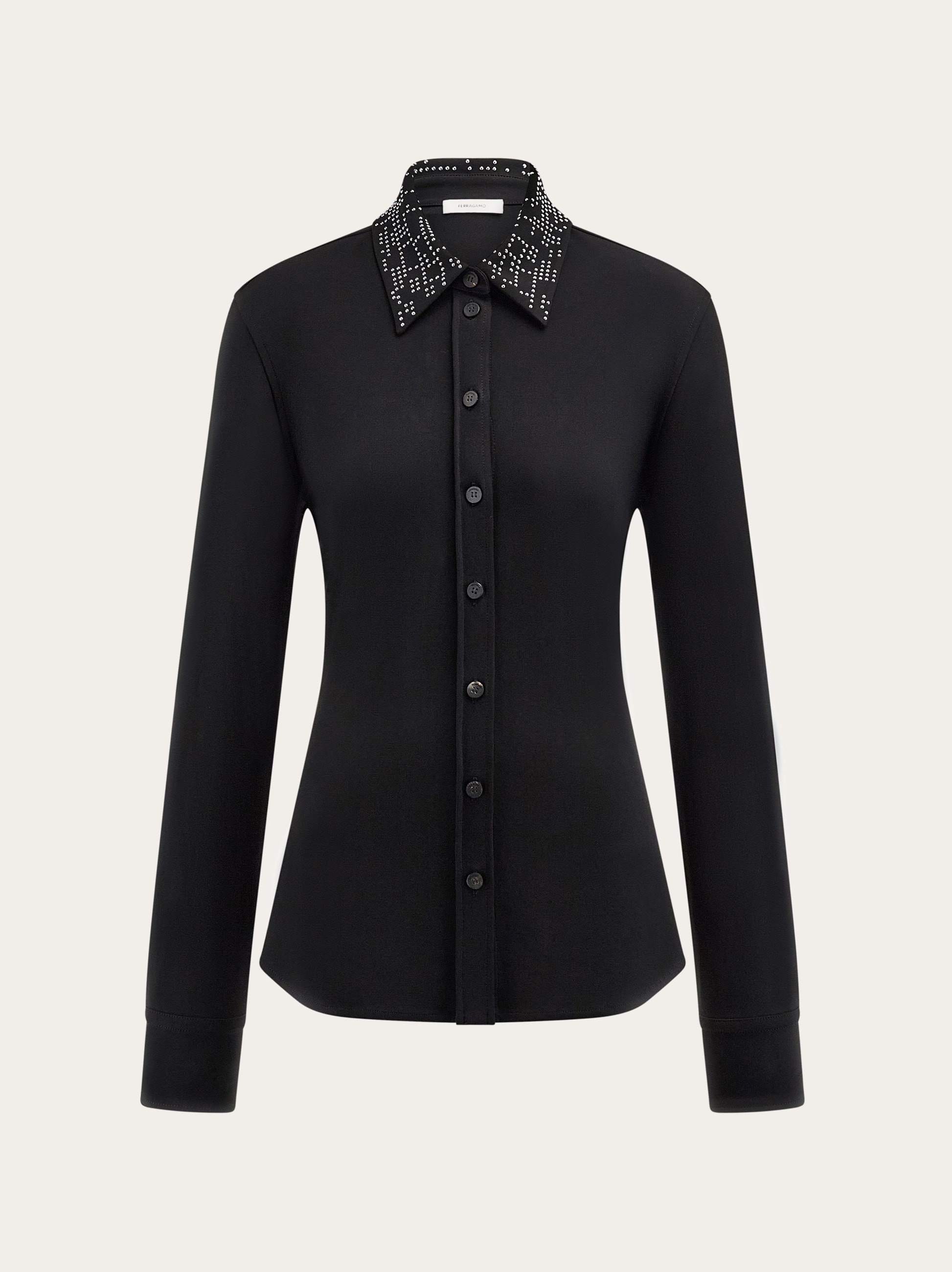 Slim fit jersey shirt with studded collar - 1