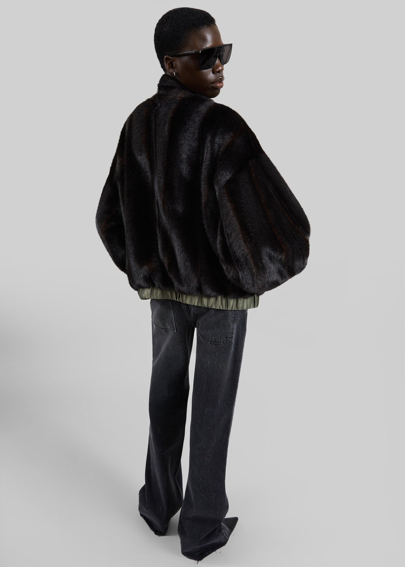 Vera Faux Fur Reversible Short Coat - Brown/Green 7