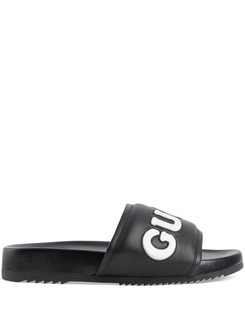 logo-patch leather slides - 1