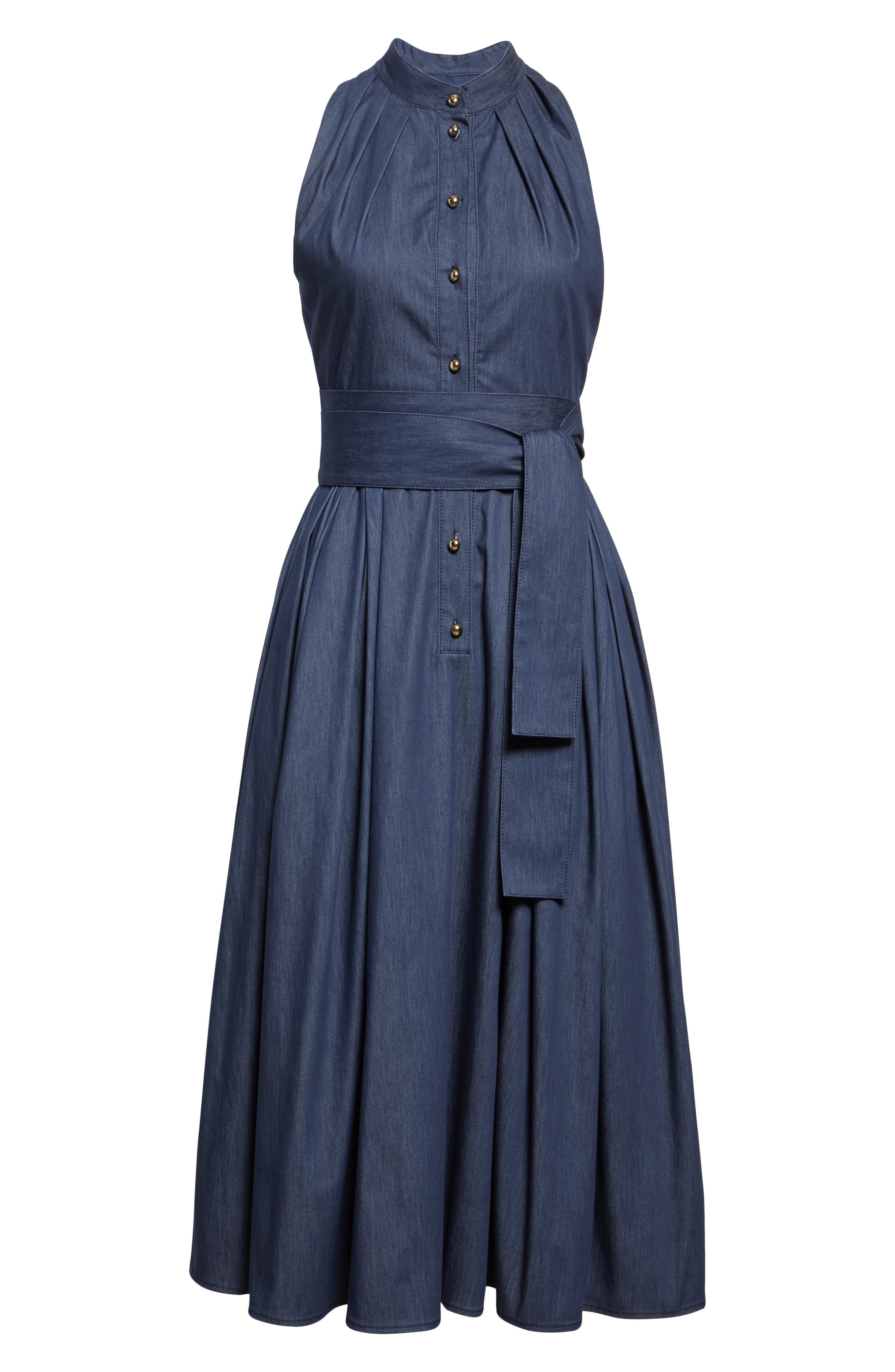 Carolina Herrera Sleeveless Cotton Blend Belted Shirtdress in Dark Navy at Nordstrom - 5