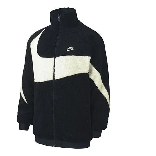 Nike Zipper Stand Collar polar fleece Large Logo Reversible Casual Sports Jacket Black AJ2701-010 - 1