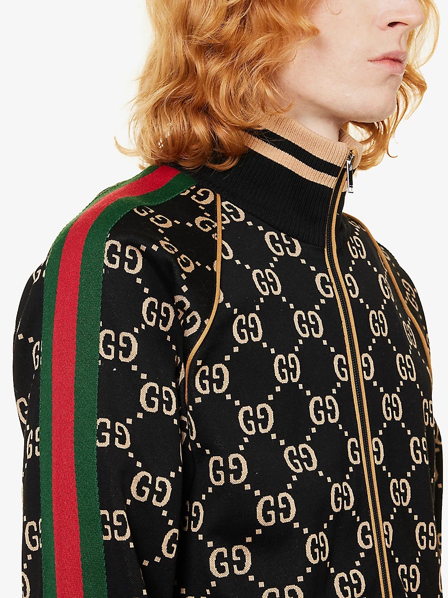 Monogram side-stripe cotton-jersey jacket - 5