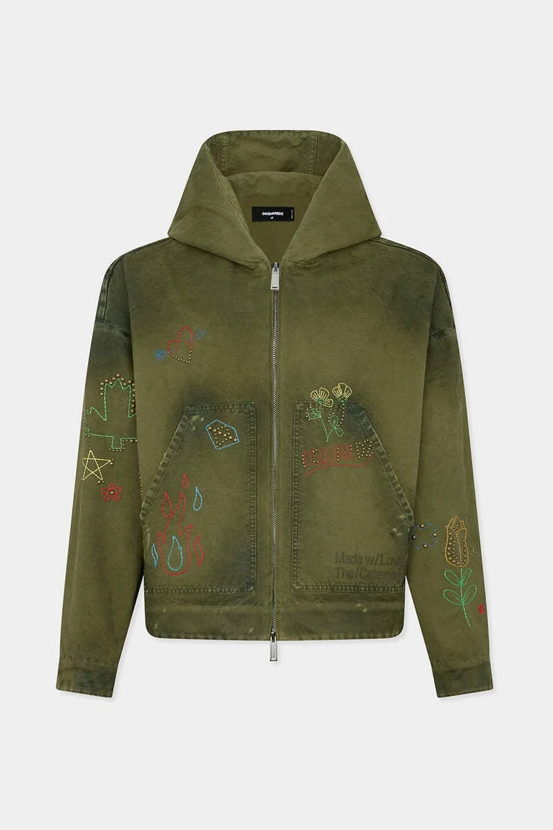 HANDMADE SCRIBBLES HOODED KABAN - 1