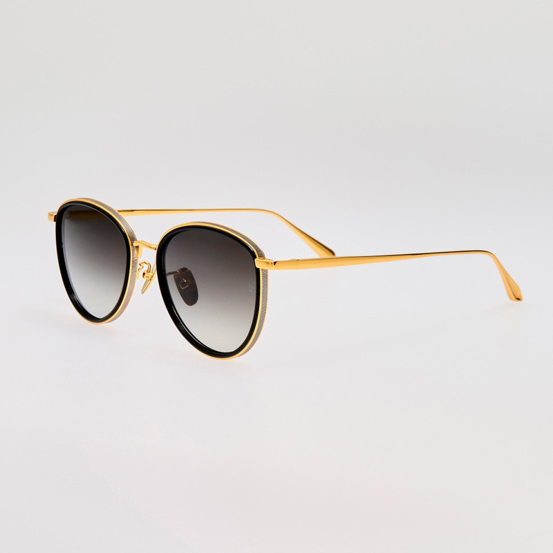 LINDA FARROW Dahlia Sunglasses in Black and Gold outlook
