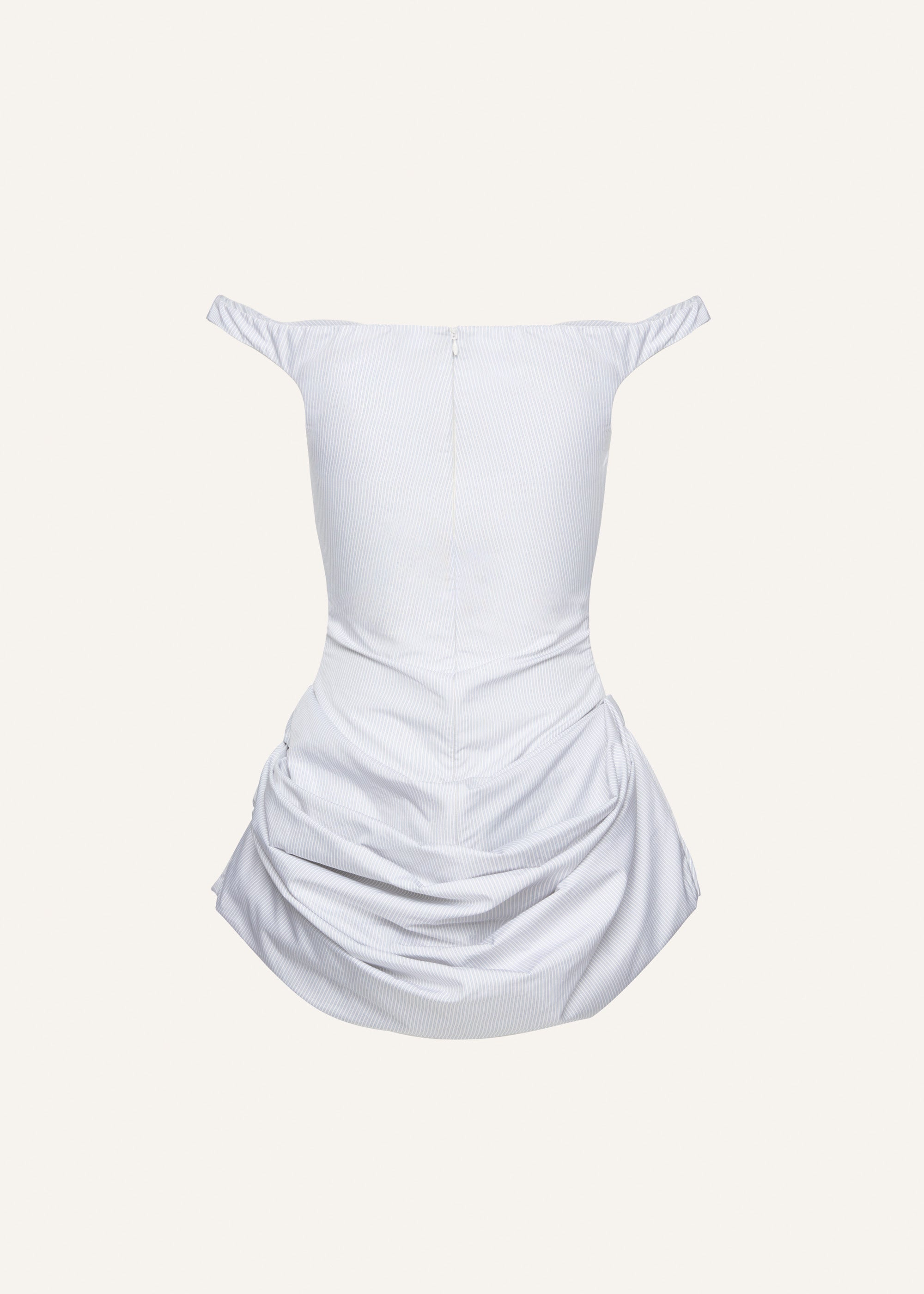 Off shoulder poplin bustier dress in grey stripes - 2