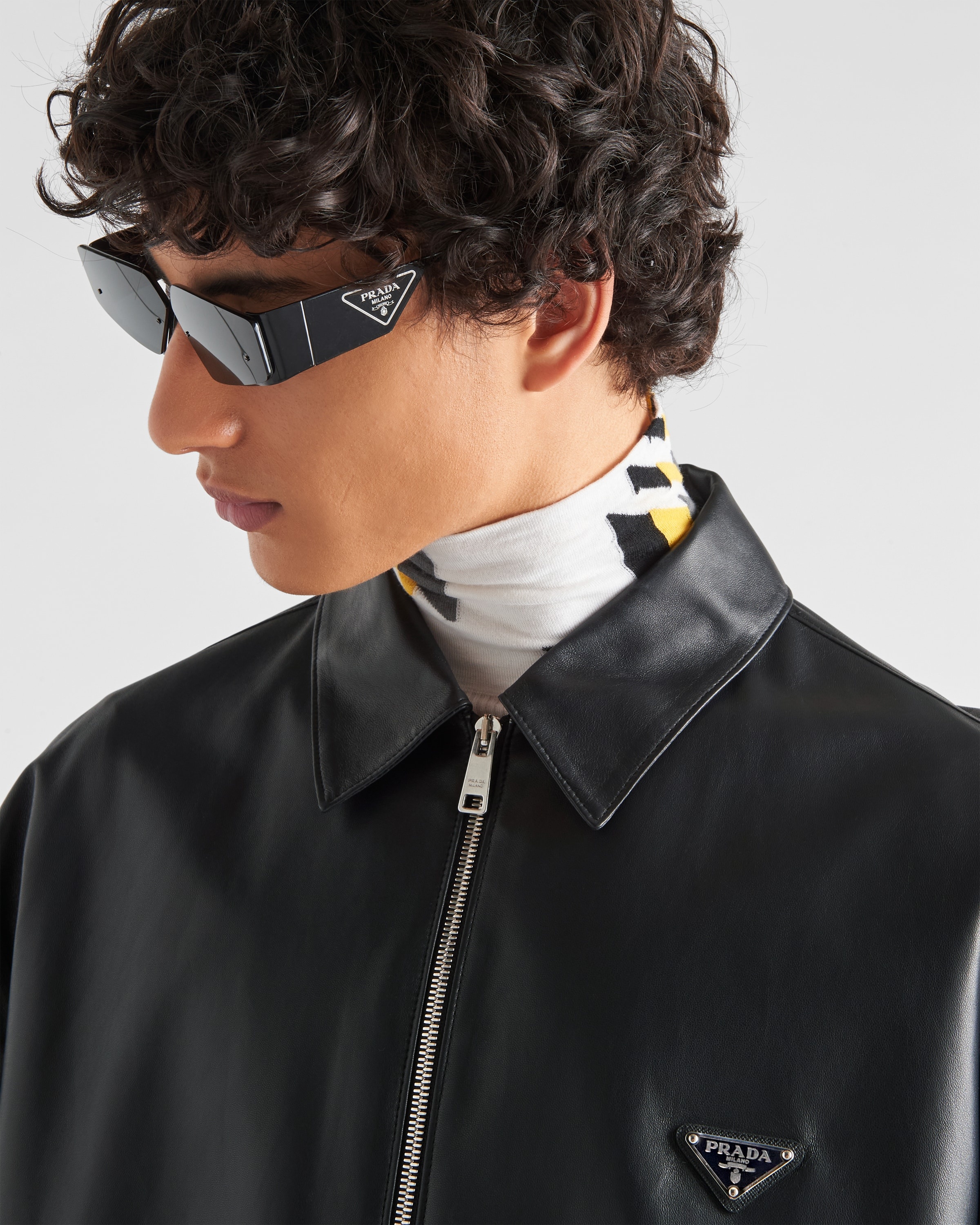 Reversible nappa leather and Re-Nylon bomber jacket