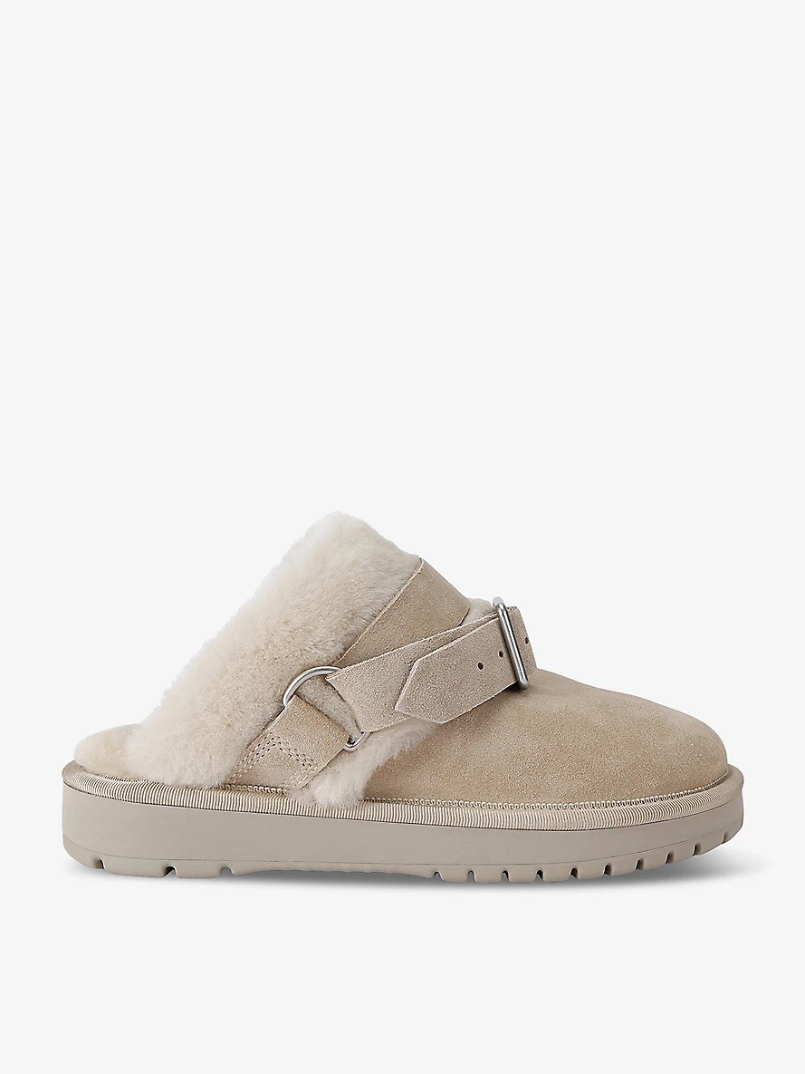 Snug Low buckled sheepskin mules - 1