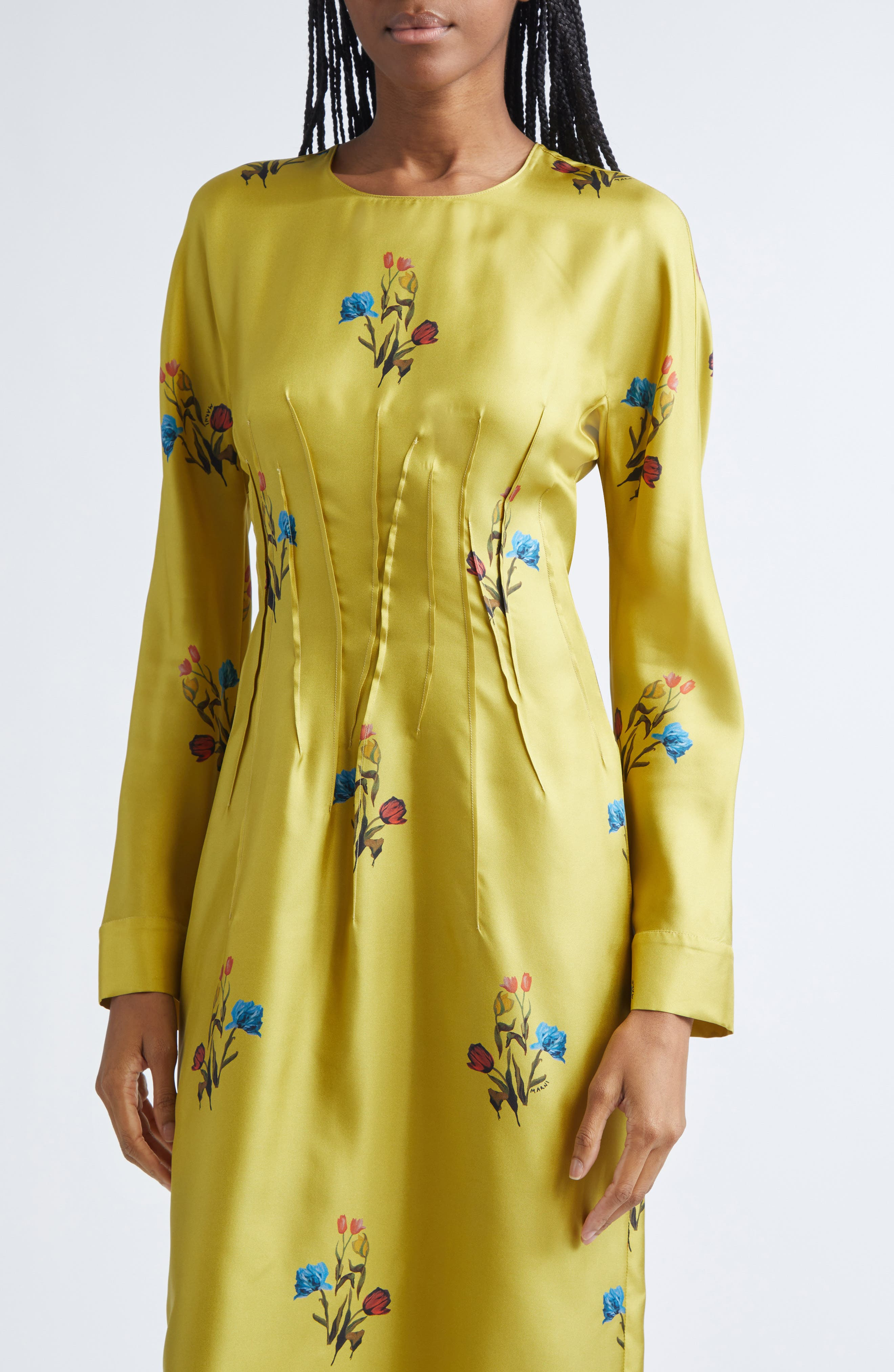 Marni Tulip Print Silk Twill Dress in Citronelle at Nordstrom - 5