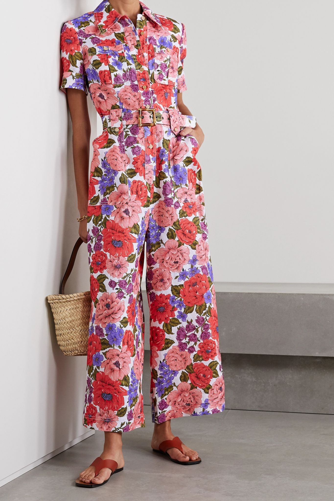 Poppy belted floral-print linen jumpsuit - 2