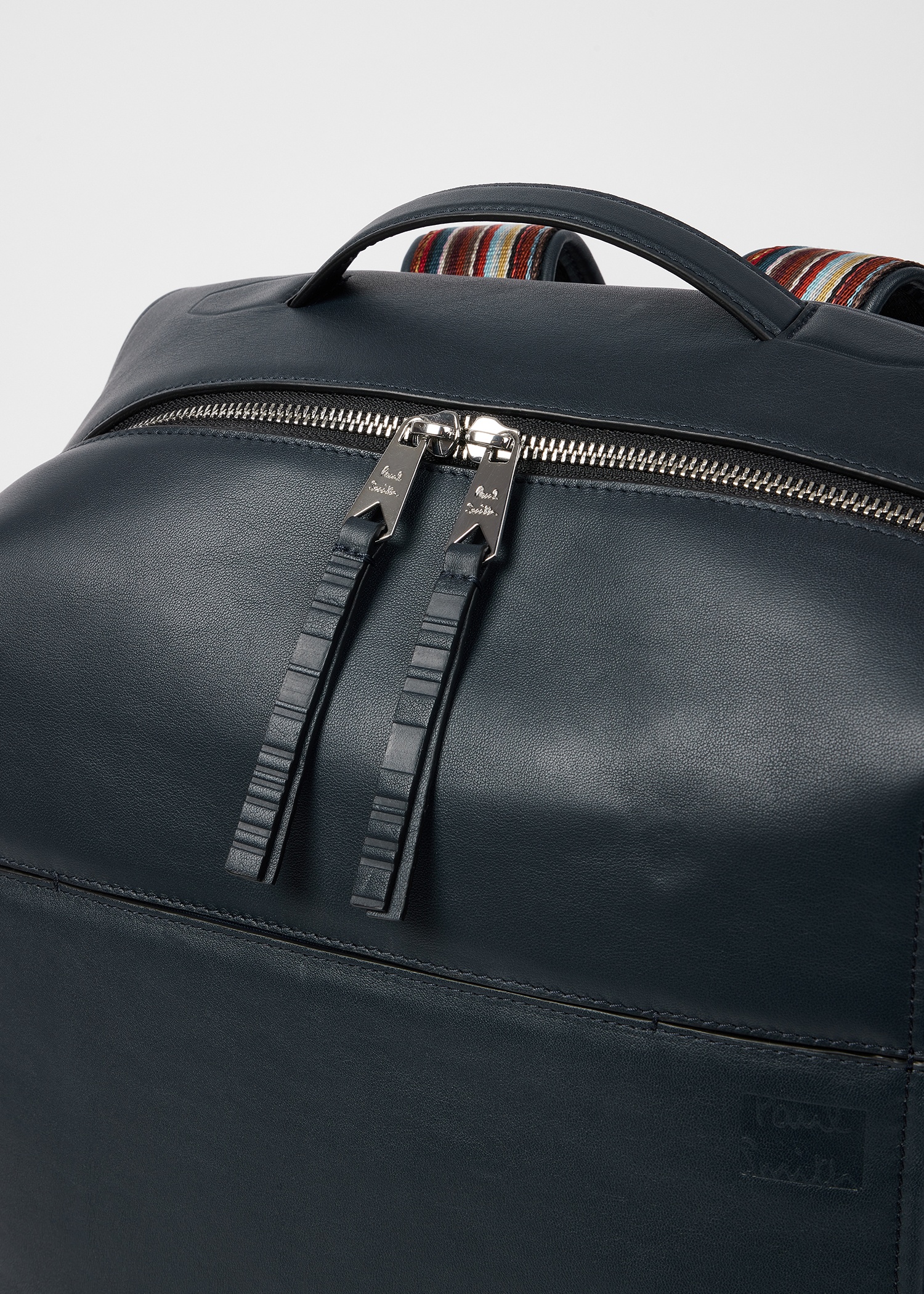 Dark Blue Leather 'Signature Stripe' Trim Backpack - 3