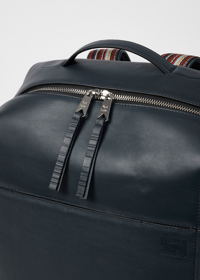 Dark Blue Leather 'Signature Stripe' Trim Backpack 3