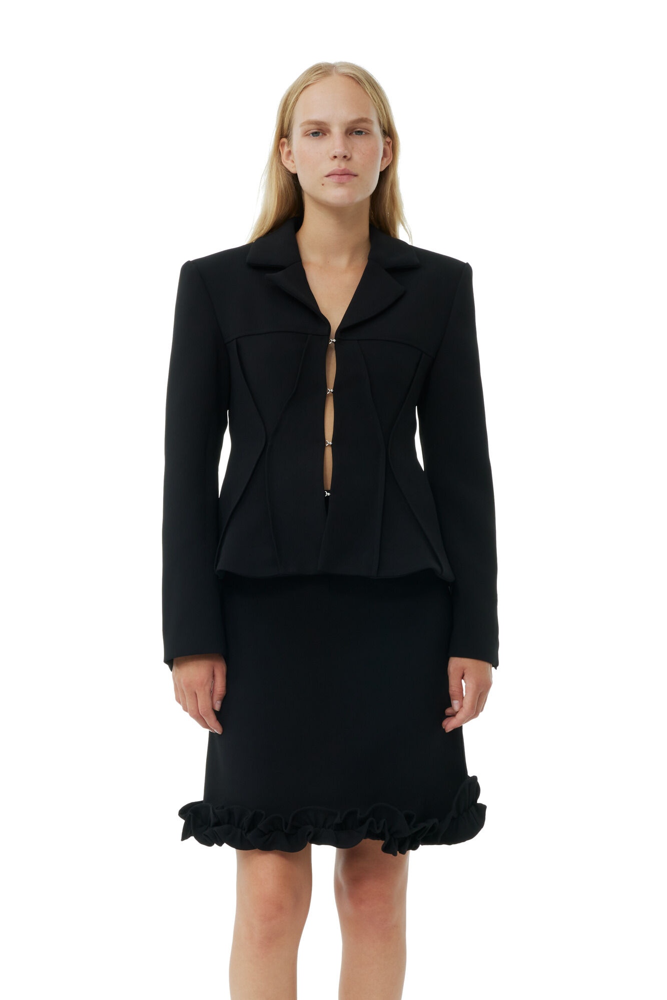 BLACK BONDED CREPE FITTED BLAZER - 3
