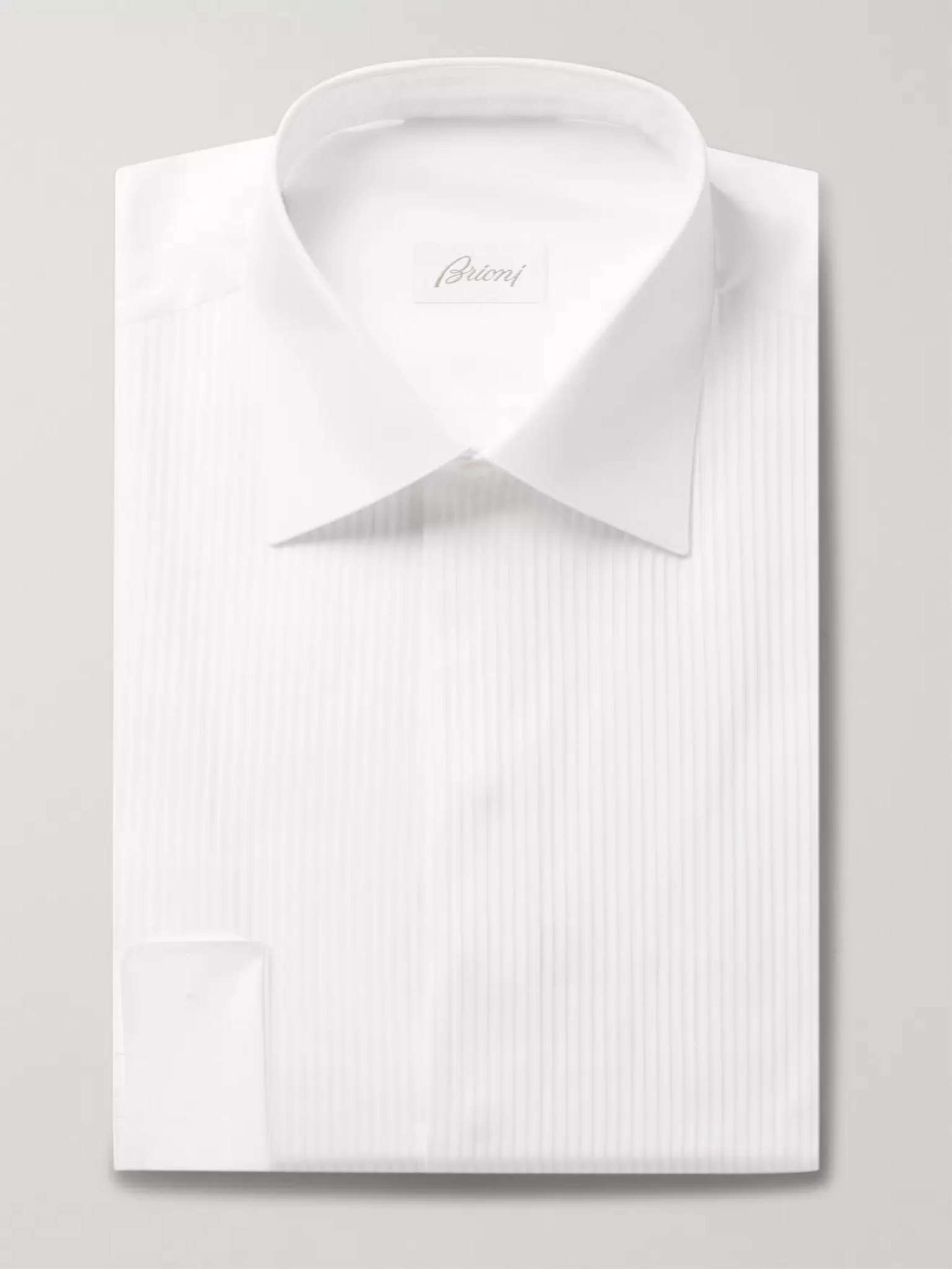 White Slim-Fit Bib-Front Double-Cuff Cotton-Voile Shirt - 1