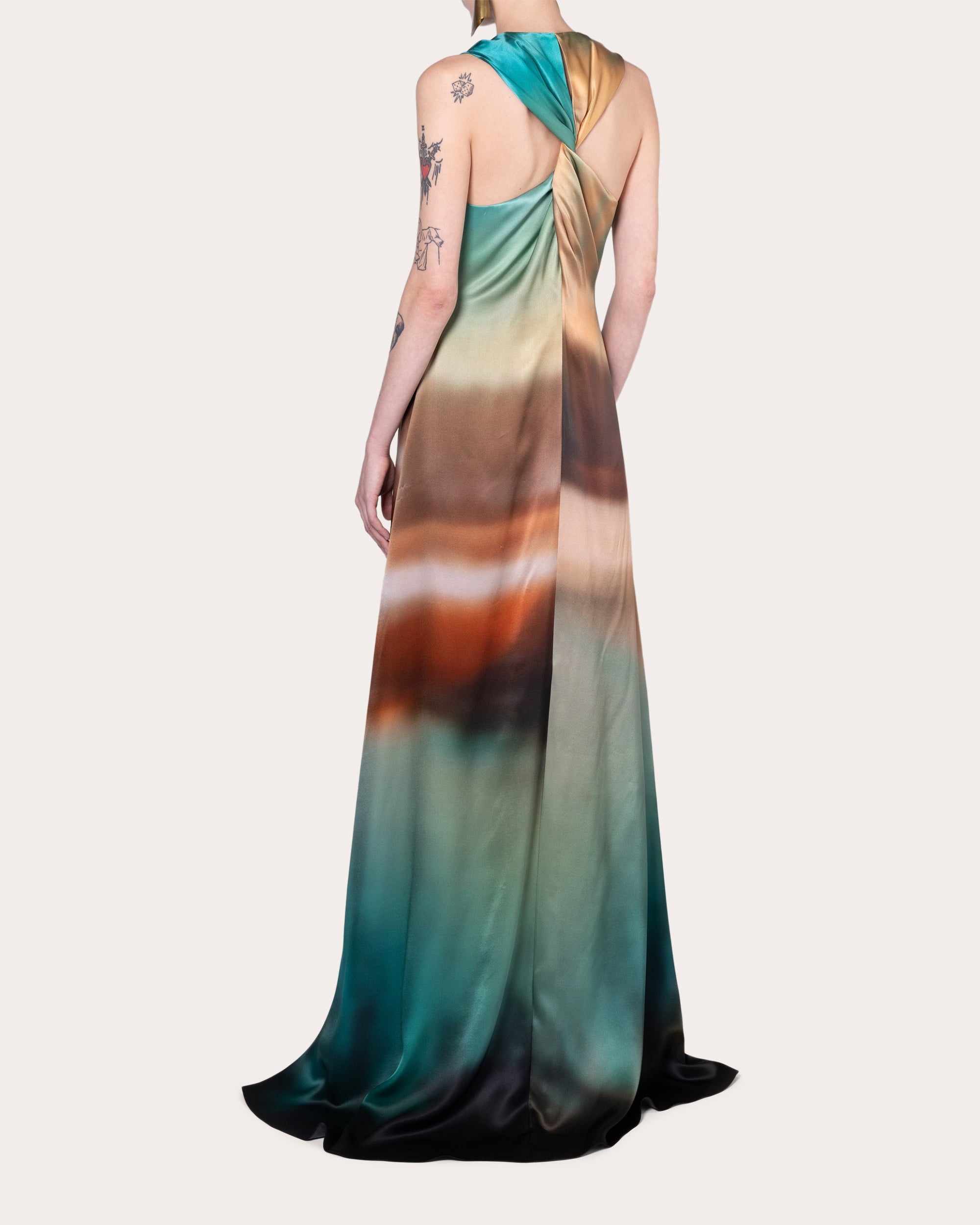 Sylas Abstract Satin Twisted Racerback Gown - 2