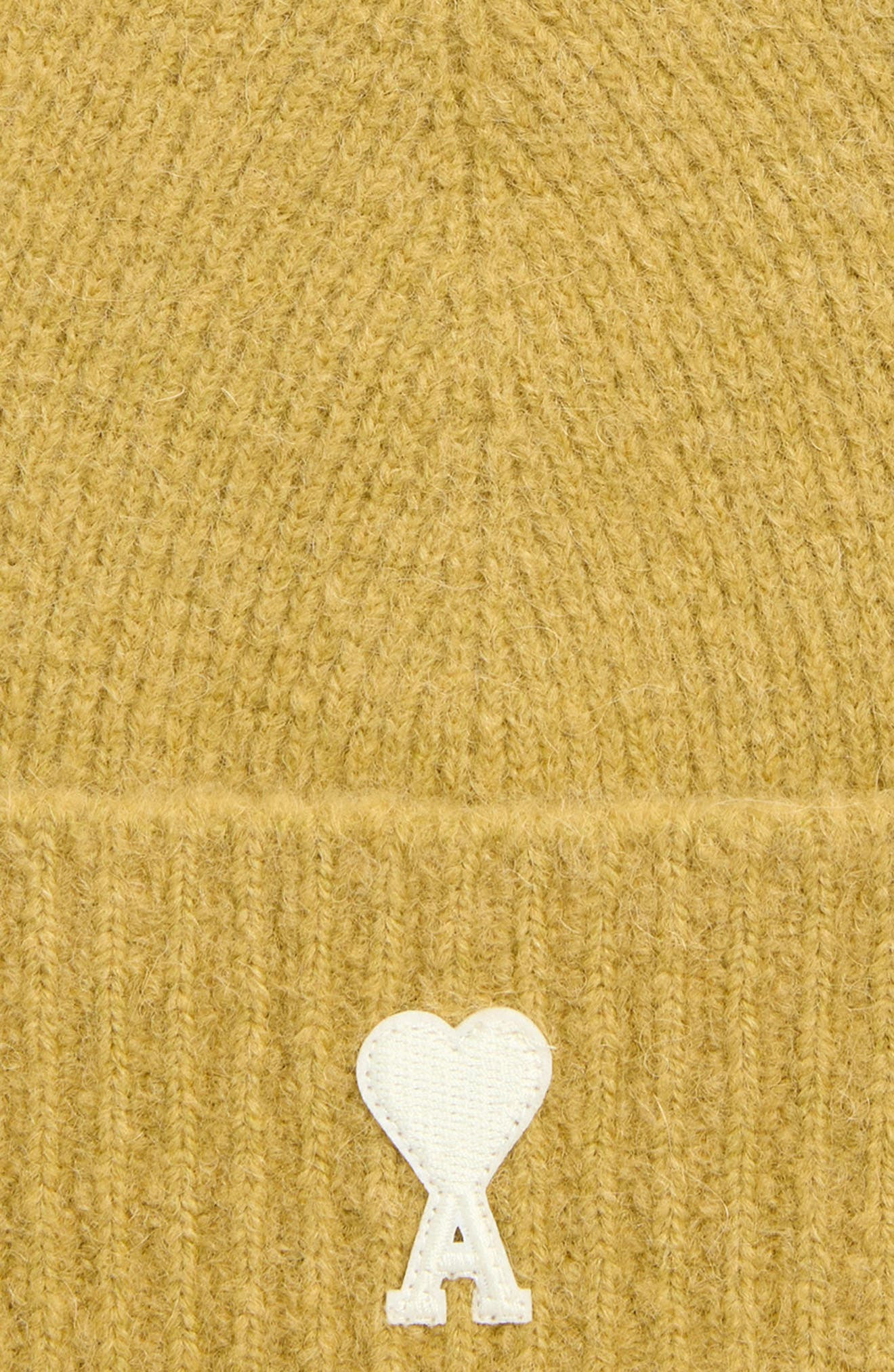 AMI PARIS Ami de Coeur Appliqué Mohair Blend Cuffed Beanie in Anis/Ecru at Nordstrom - 2