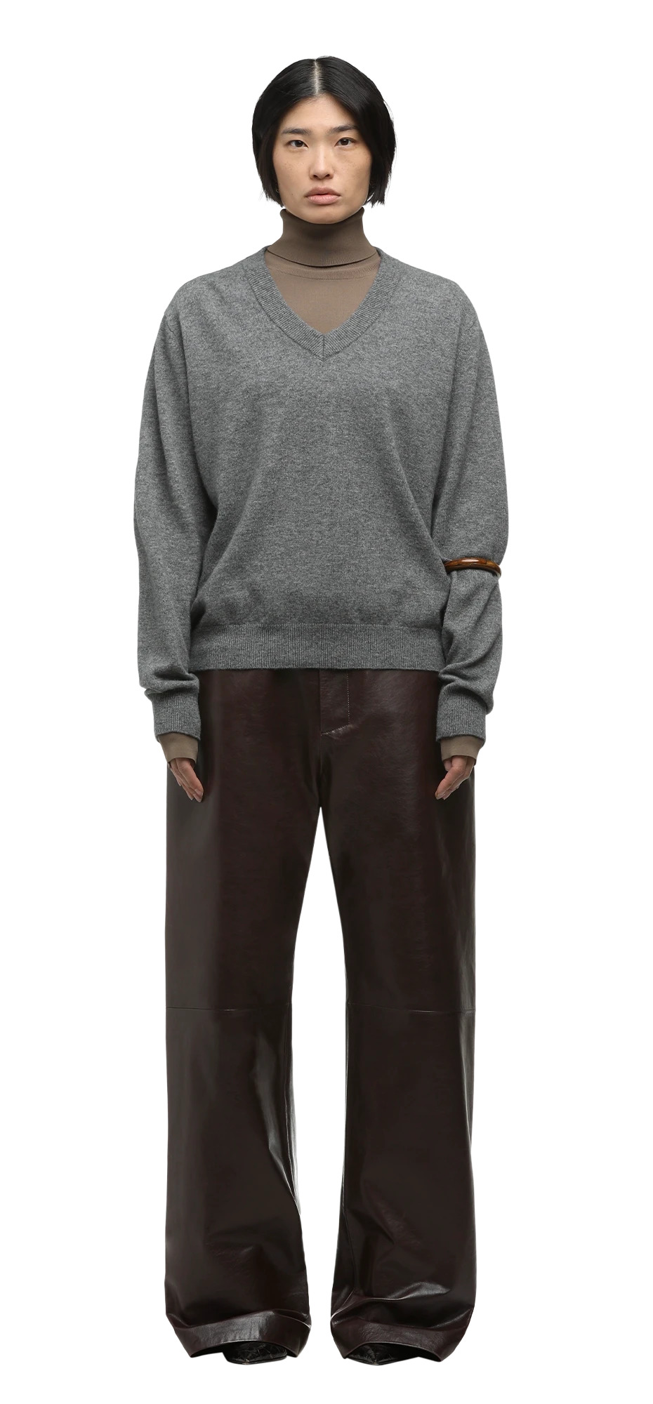 LEATHER STRAIGHT LEG DARK BROWN - 3