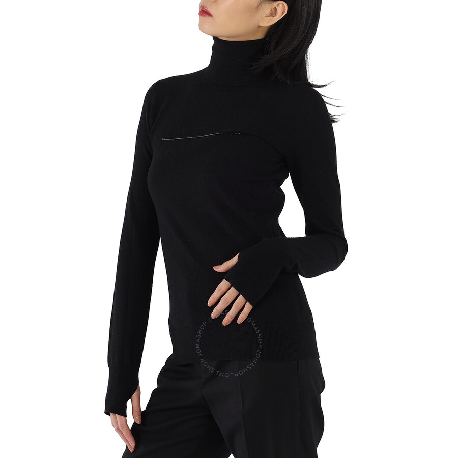 MM6 Maison Margiela Ladies Black Rip Detail Turtleneck Sweater - 2