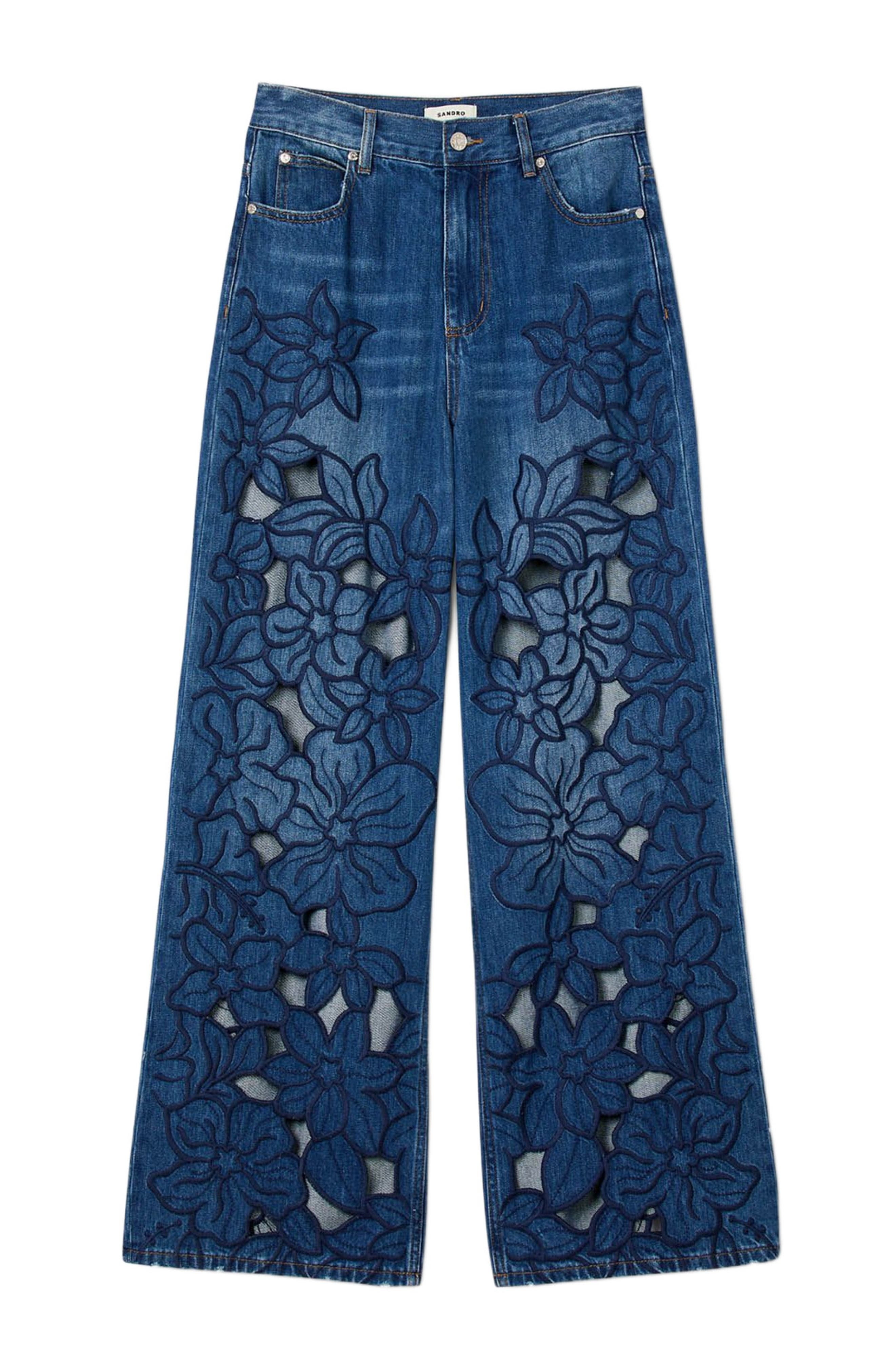 SANDRO Embroidered jeans in Blue Jean at Nordstrom - 5