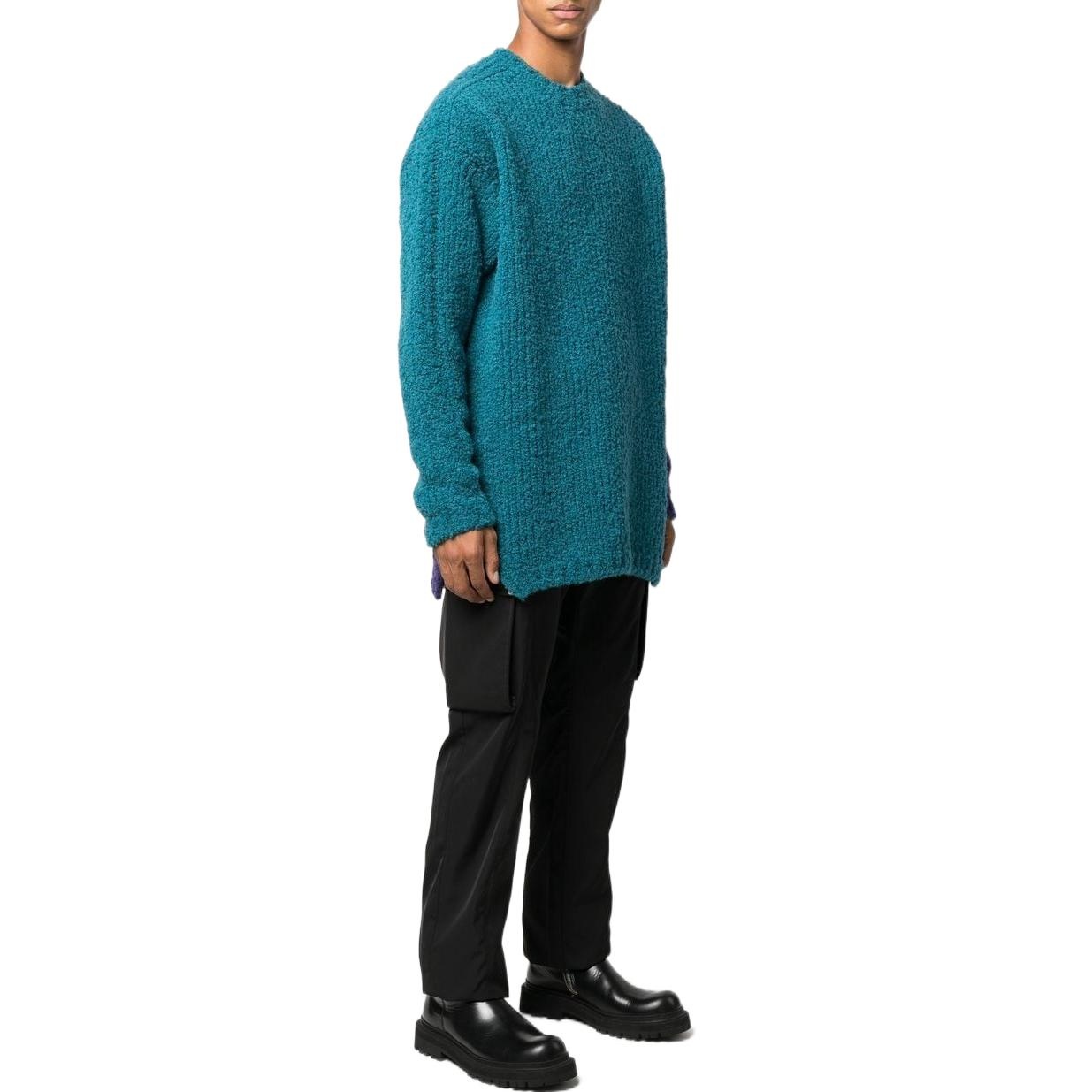 Men's Off-White SS22 Contrasting Colors Round Neck Knit Long Sleeves Wool Sweater Blue OMHE124F22KNI - 2