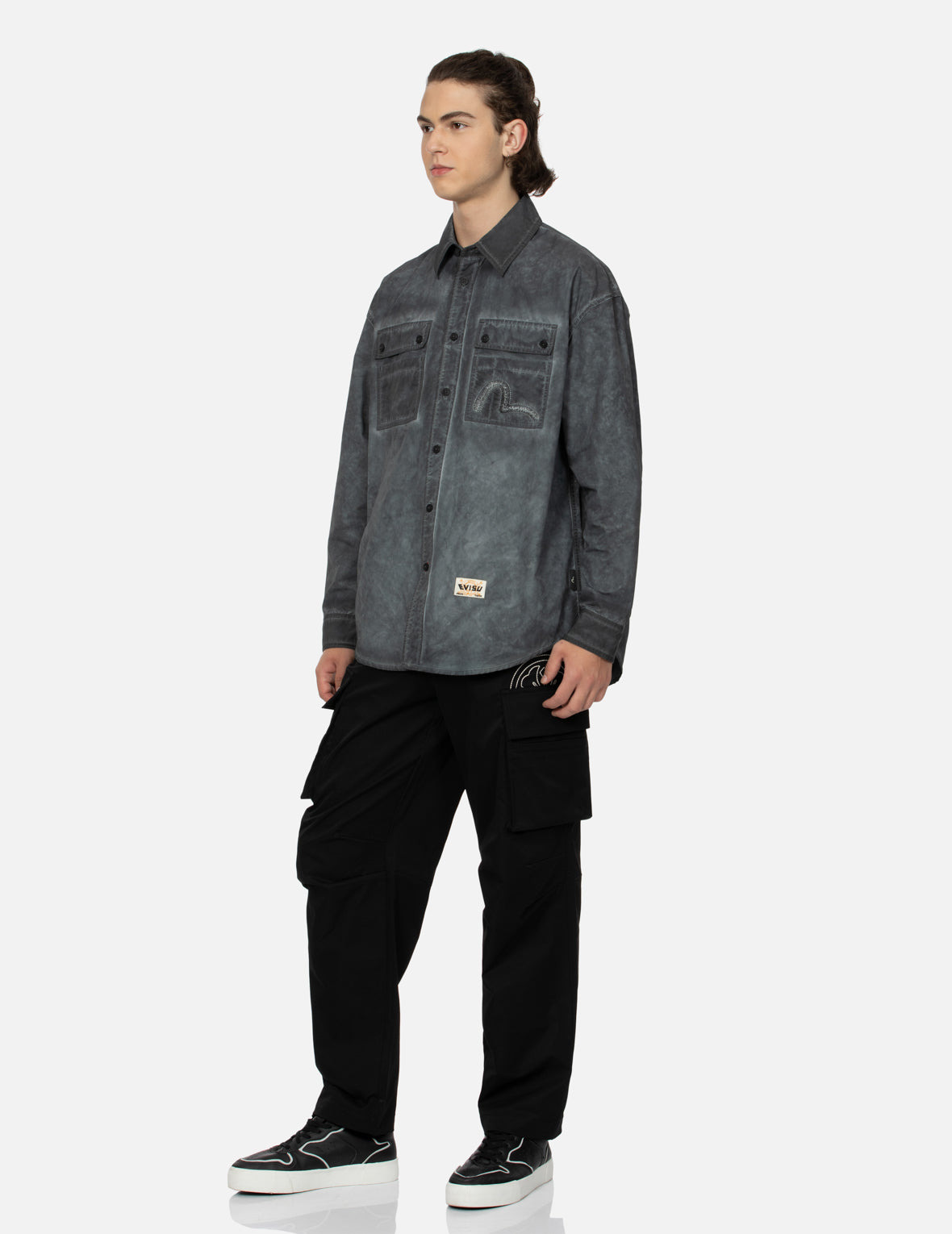 WASHED SEAGULL EMBROIDERY LOOSE FIT SHIRT - 3
