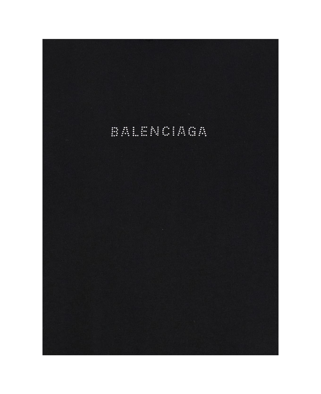 Black T-shirt With Balenciaga Back Logo In Rhinestones In Vintage Jersey Woman - 3