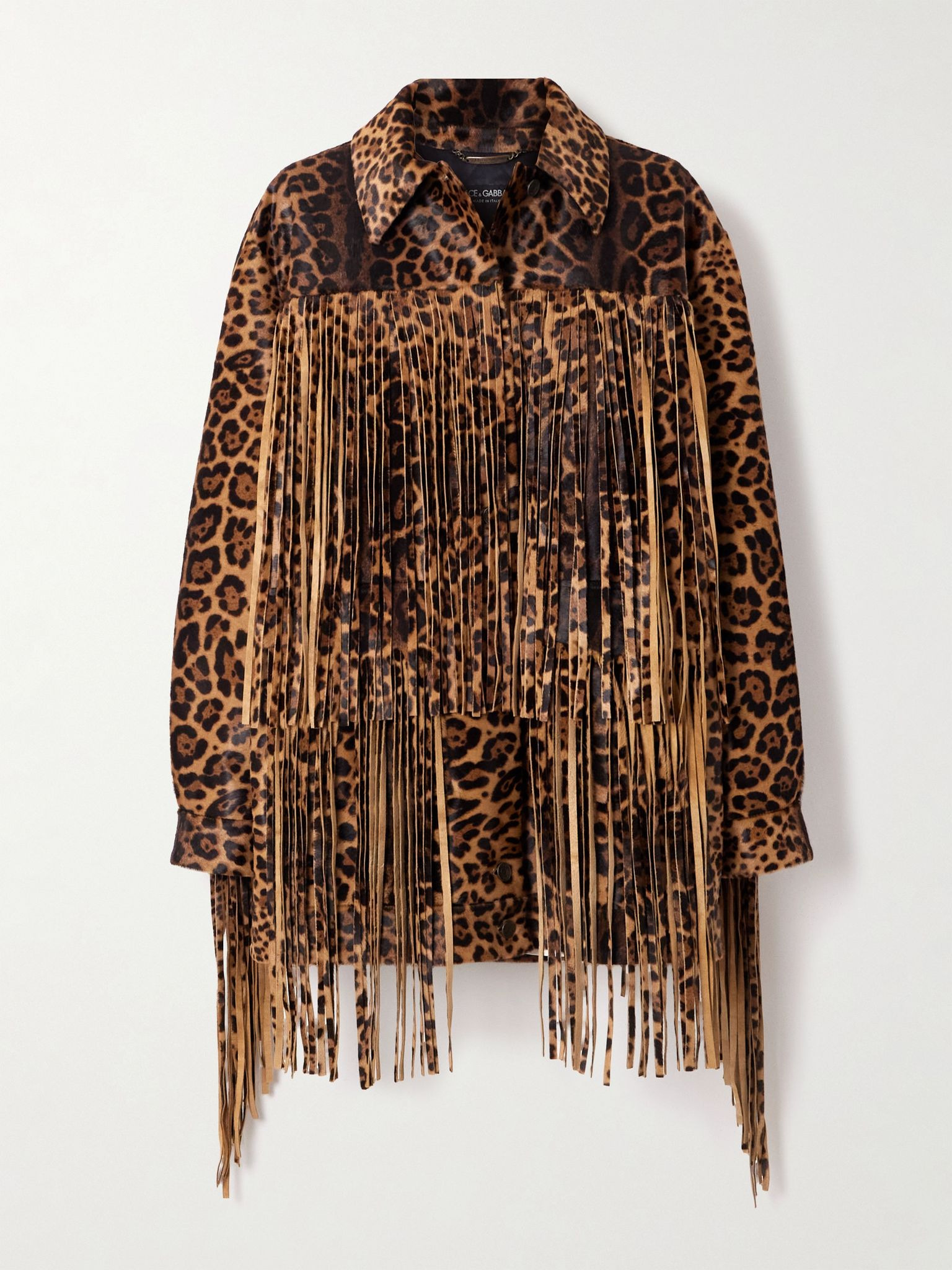 Fringed leopard-print calf hair jacket Leopard print - 1