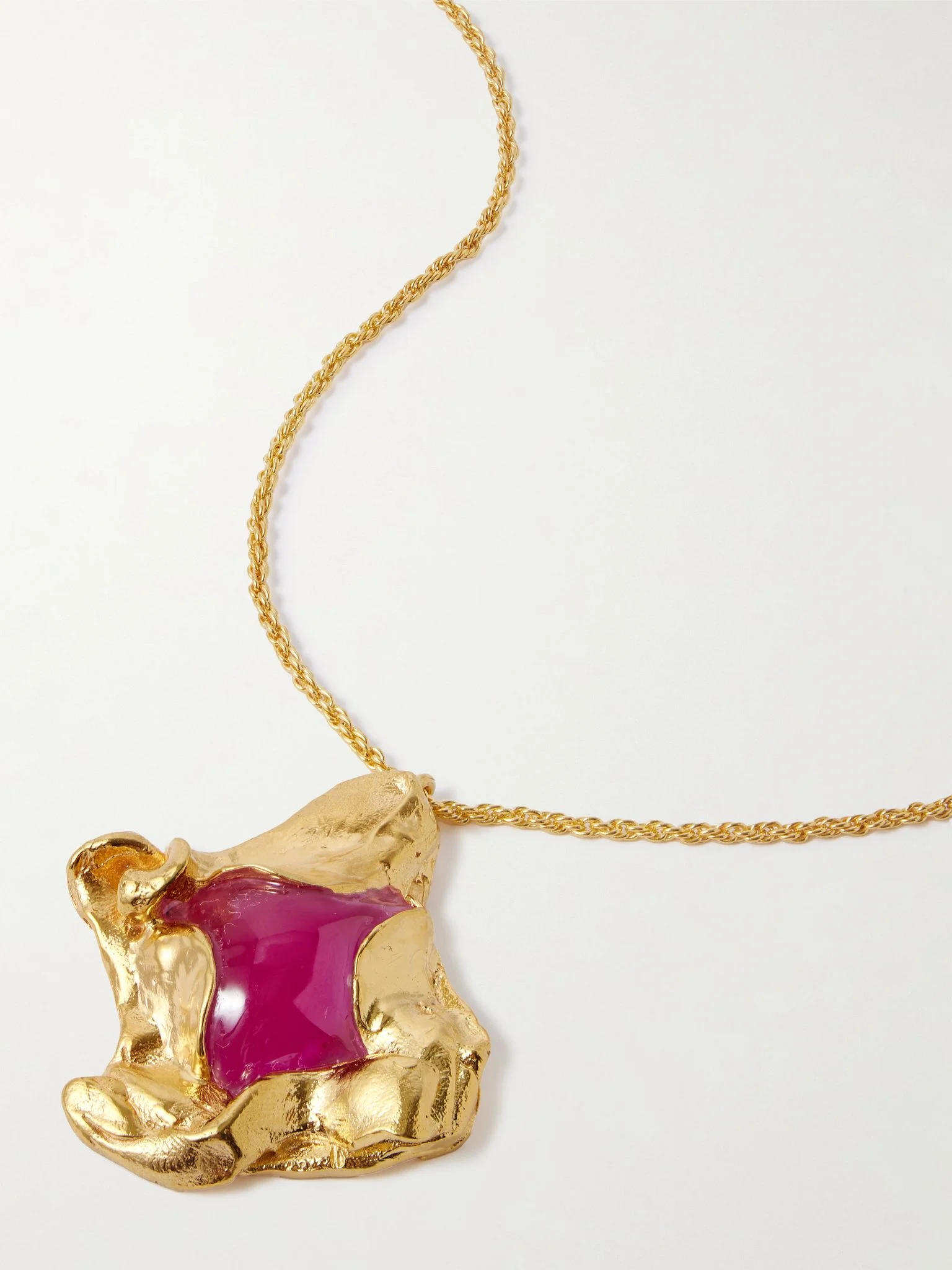 Gold-plated and resin necklace Pink - 1
