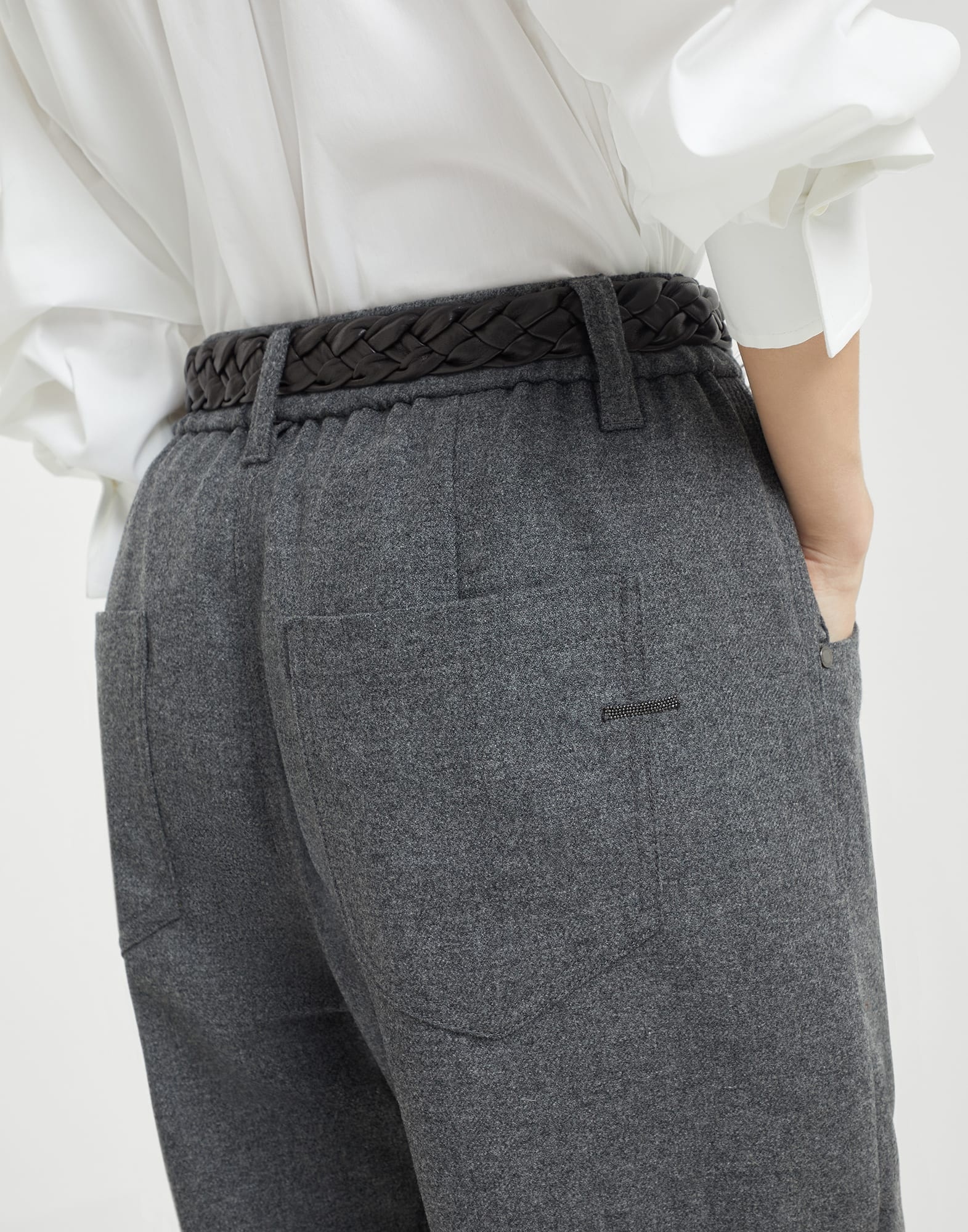 Virgin wool and cashmere twill flannel baggy trousers with monili - 3