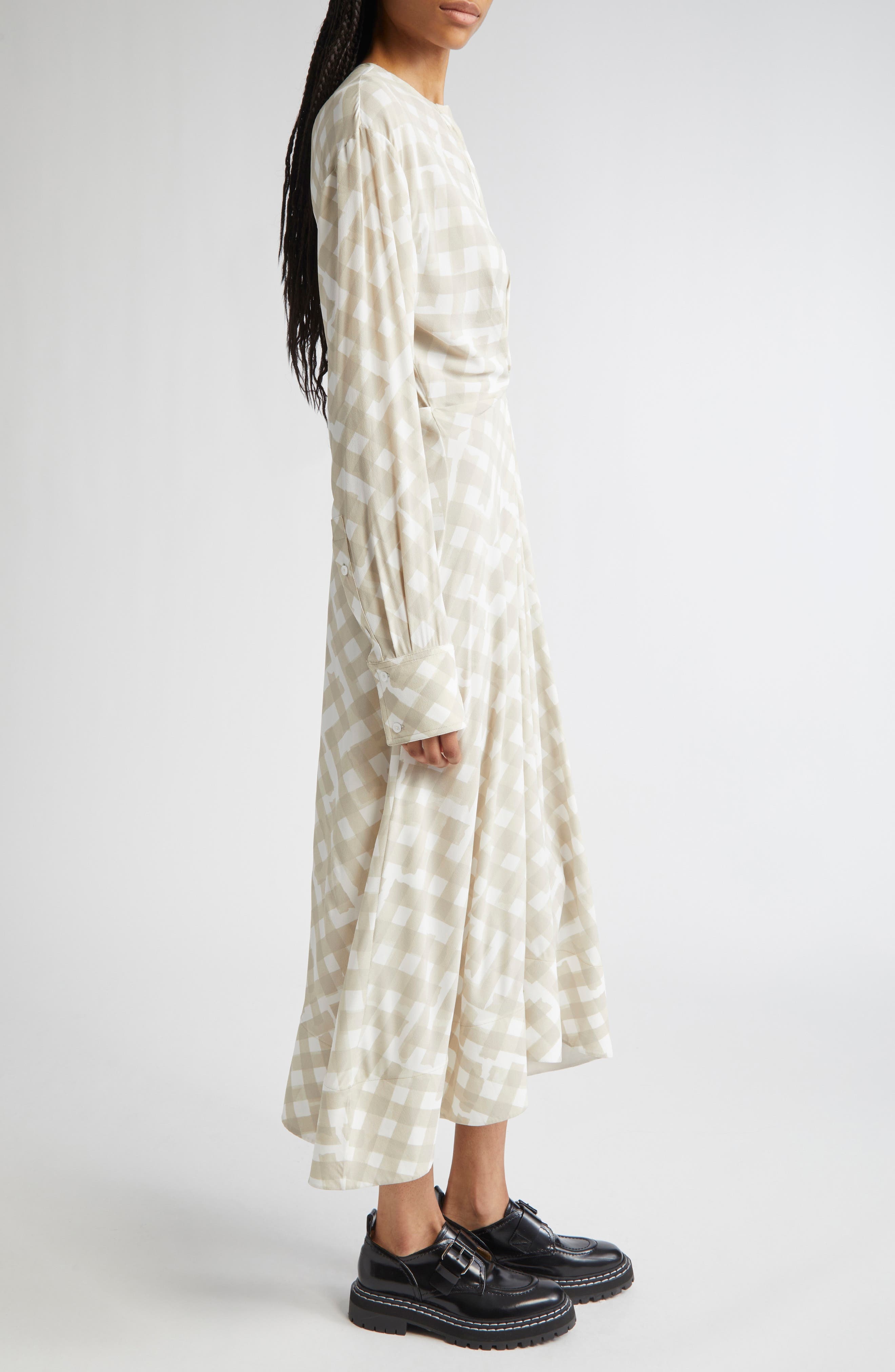 Proenza Schouler Keria Long Sleeve Crepe Midi Dress in Oyster Multi at Nordstrom - 3
